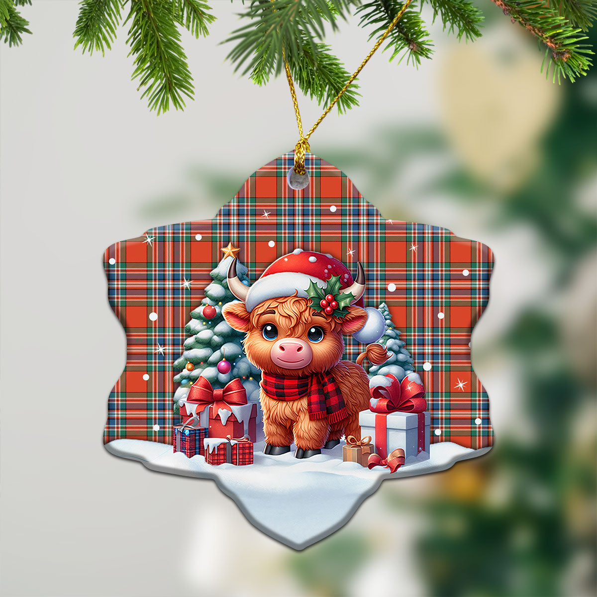 McFarlane Ancient Tartan Christmas Ceramic Ornament - Highland Cow Winter Style