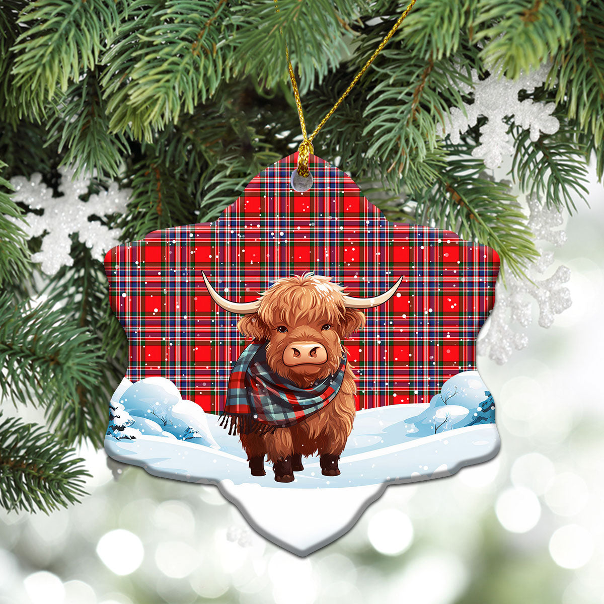 McFarlane Modern Tartan Christmas Ceramic Ornament - Highland Cows Snow Style