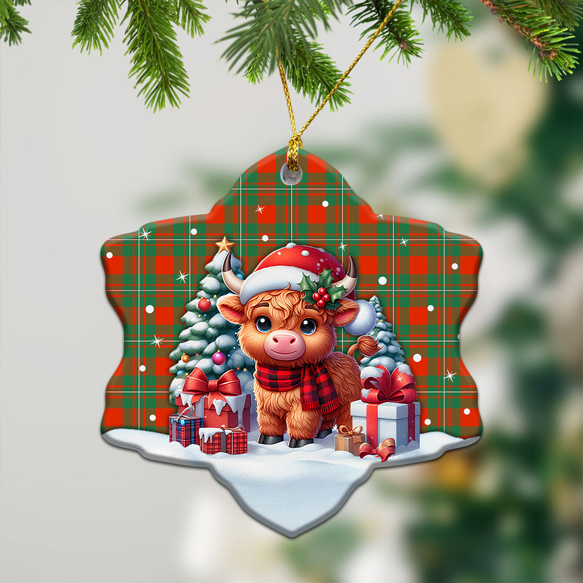 McGregor Ancient Tartan Christmas Ceramic Ornament - Highland Cow Winter Style