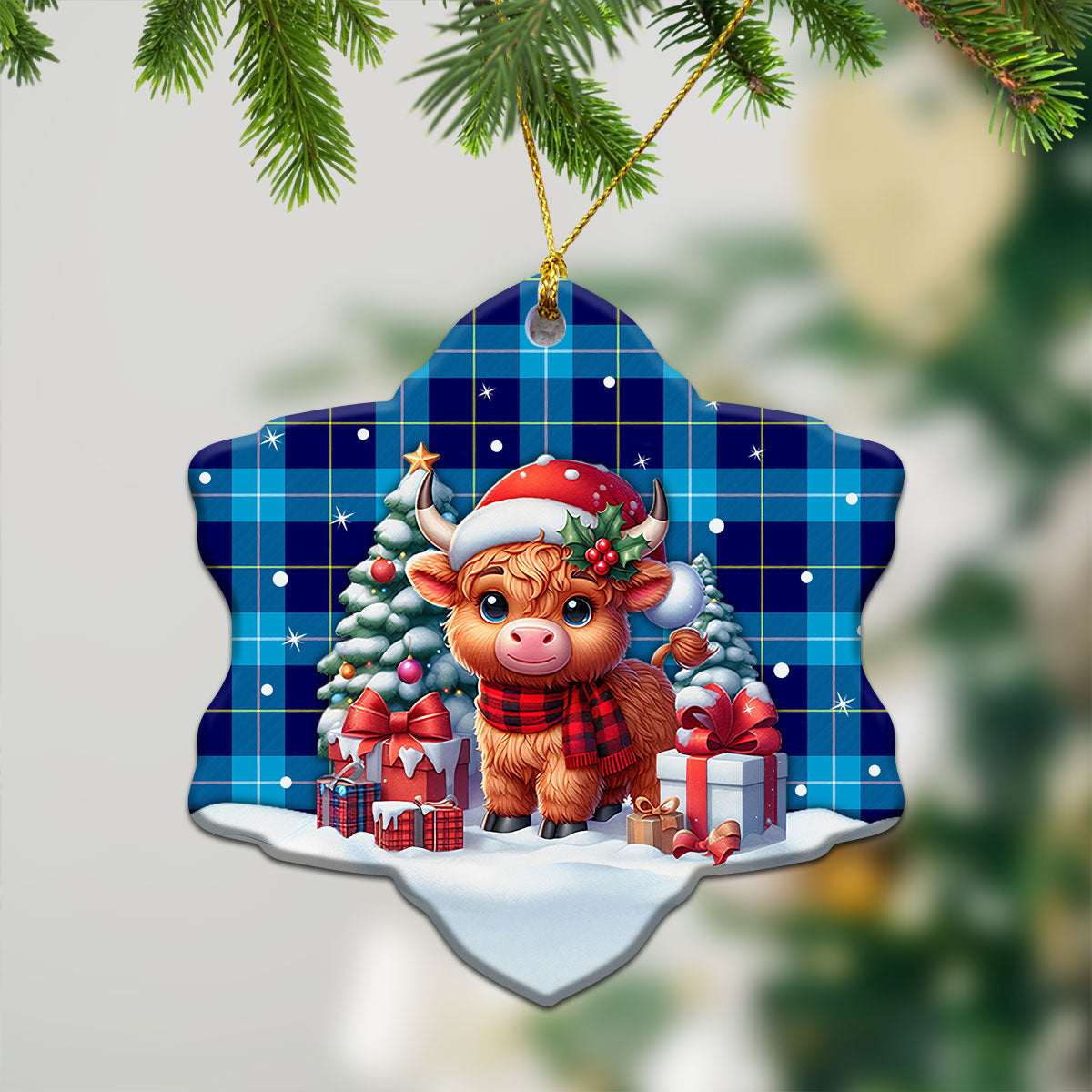 McKerrell Tartan Christmas Ceramic Ornament - Highland Cow Winter Style