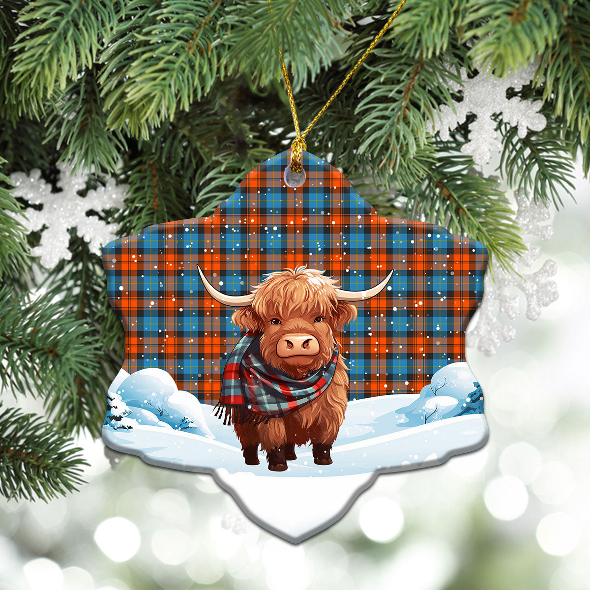 McLachlan Ancient Tartan Christmas Ceramic Ornament - Highland Cows Snow Style