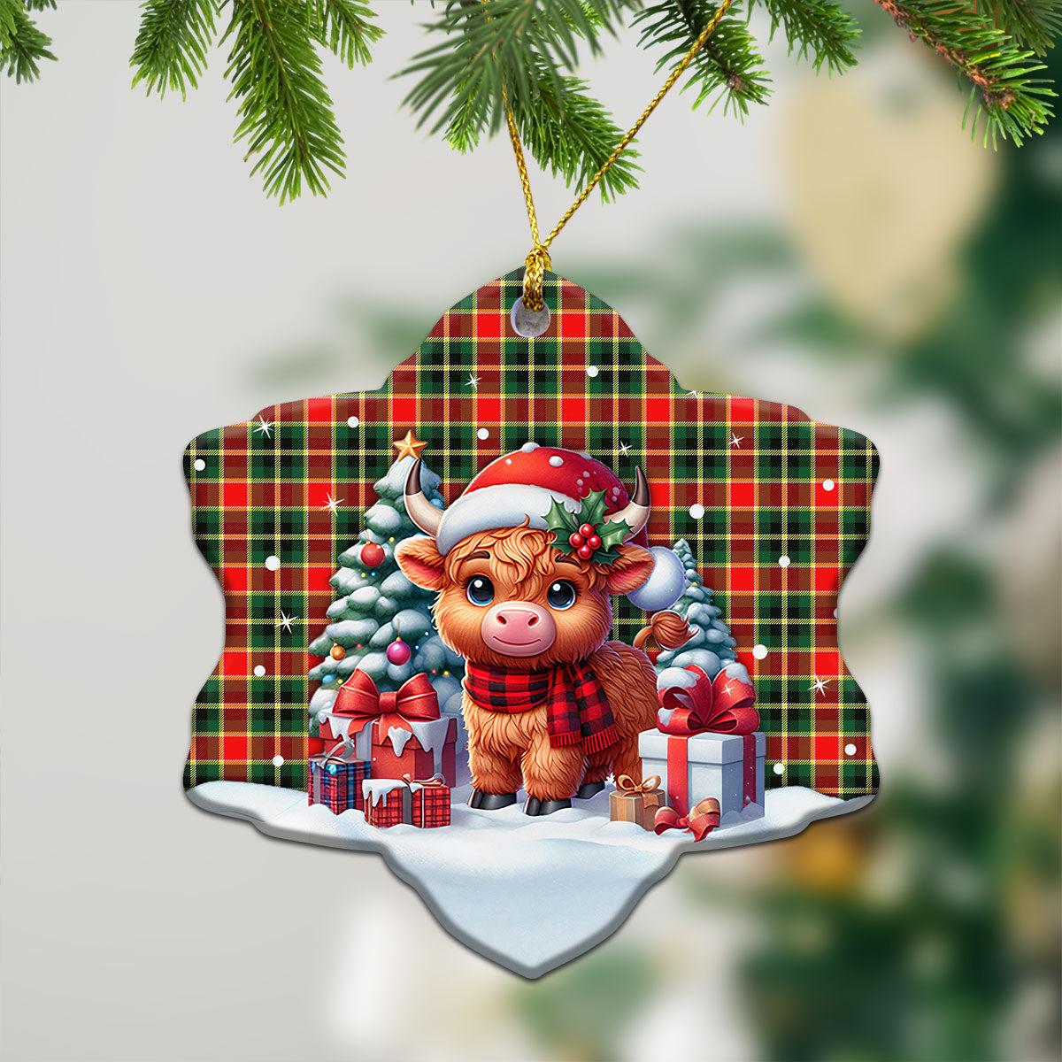 McLachlan Hunting Modern Tartan Christmas Ceramic Ornament - Highland Cow Winter Style