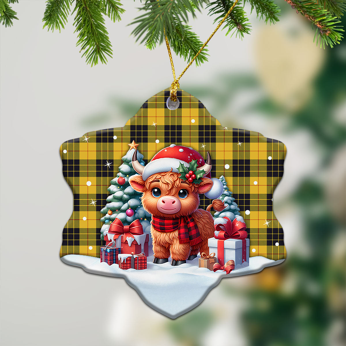 McLeod of Lewis Ancient Tartan Christmas Ceramic Ornament - Highland Cow Winter Style