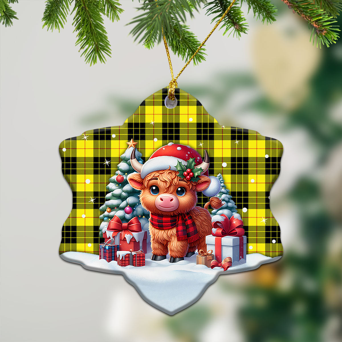 McLeod of Lewis Modern Tartan Christmas Ceramic Ornament - Highland Cow Winter Style