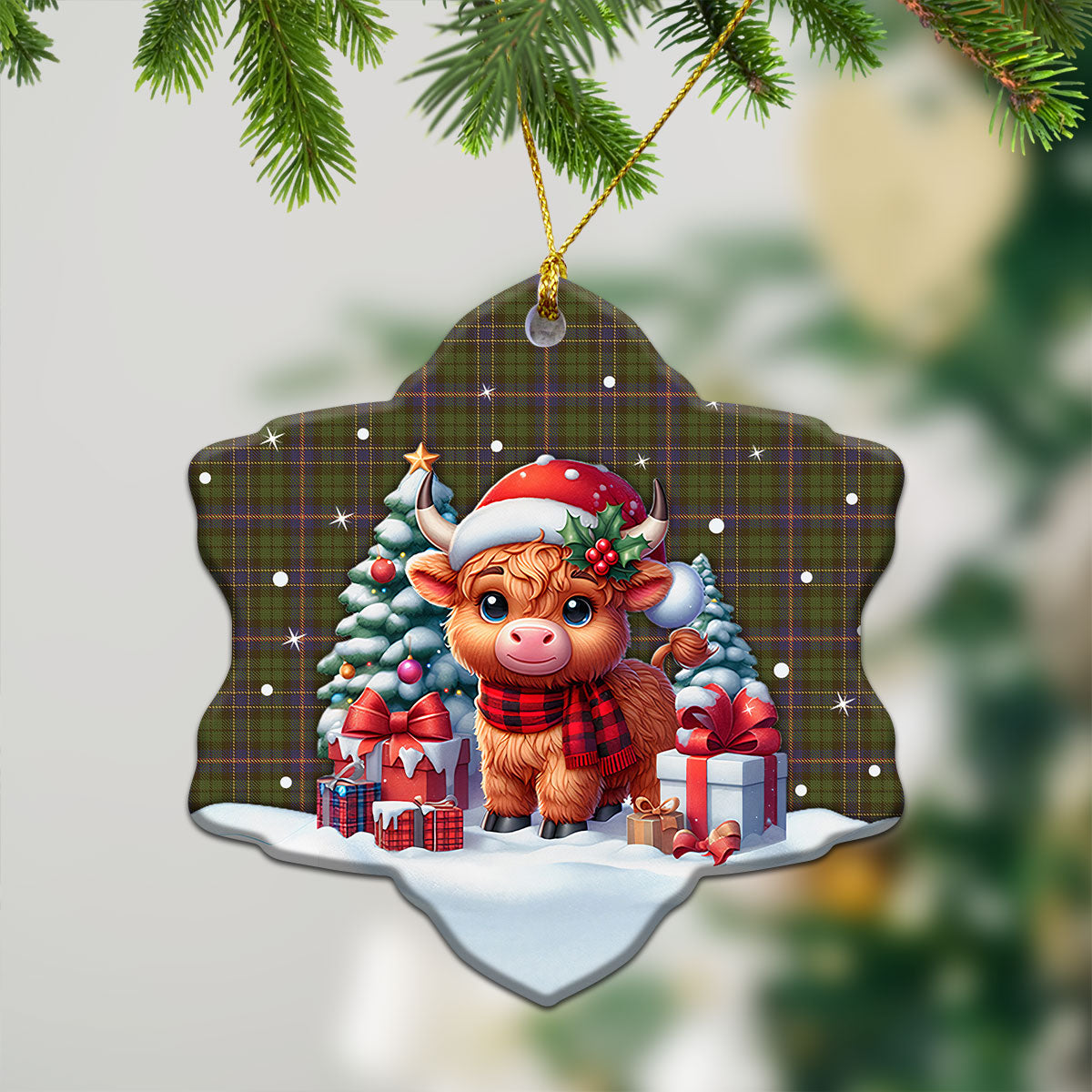 McVicker Tartan Christmas Ceramic Ornament - Highland Cow Winter Style