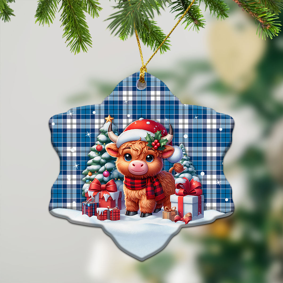 Roberton Tartan Christmas Ceramic Ornament - Highland Cow Winter Style