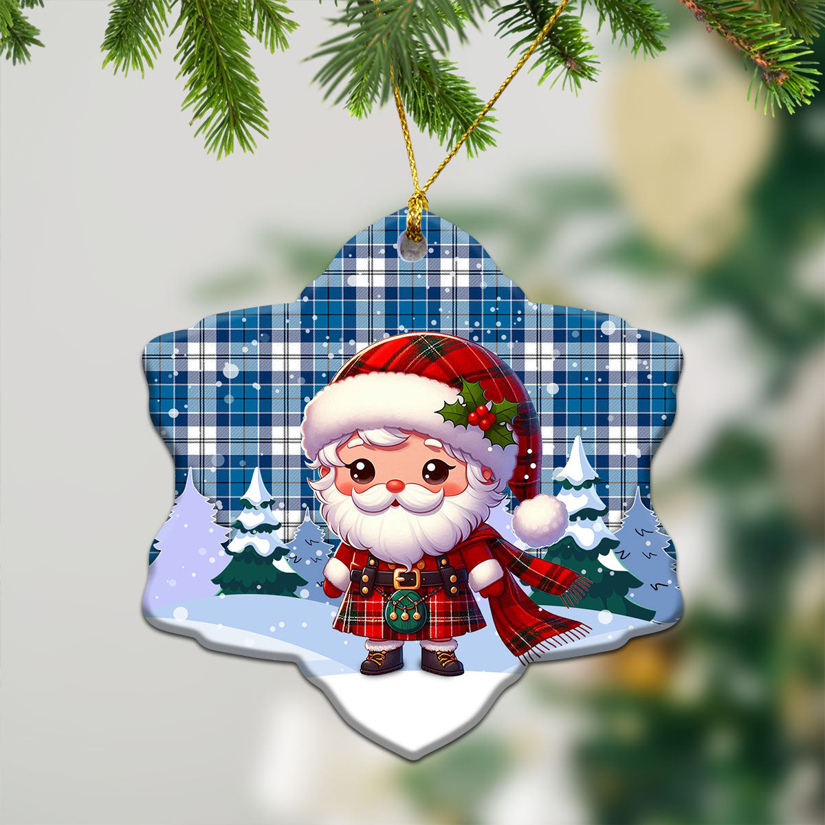 Roberton Tartan Christmas Ceramic Ornament - Santa Claus In Kilt Style