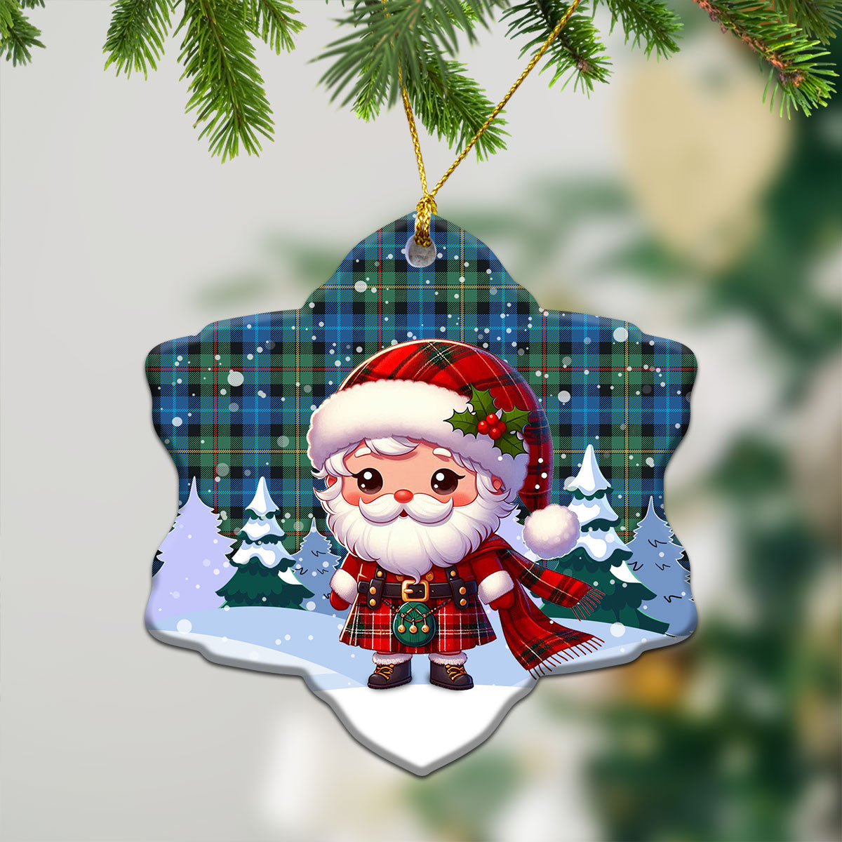 Smith Ancient Tartan Christmas Ceramic Ornament - Santa Claus In Kilt Style