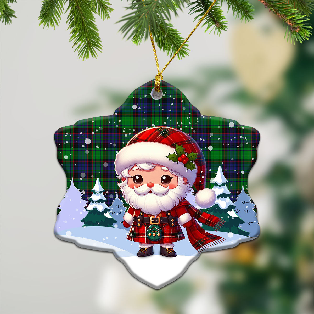 Stewart Old Modern Tartan Christmas Ceramic Ornament - Santa Claus In Kilt Style