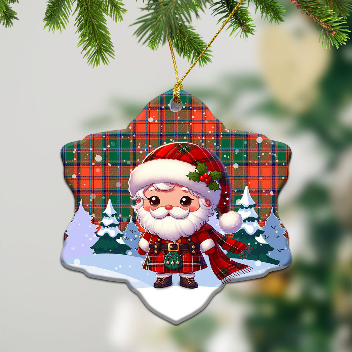 Stewart of Appin Ancient Tartan Christmas Ceramic Ornament - Santa Claus In Kilt Style