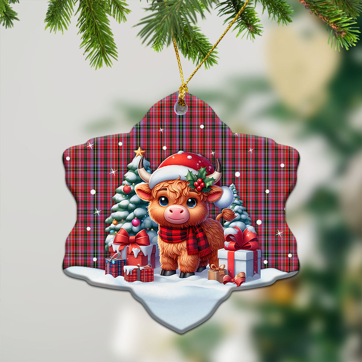 Straiton Tartan Christmas Ceramic Ornament - Highland Cow Winter Style