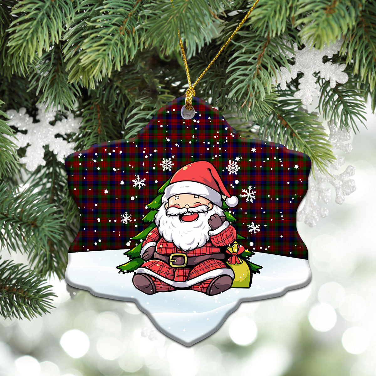 Tennant Tartan Christmas Ceramic Ornament - Scottish Santa Style