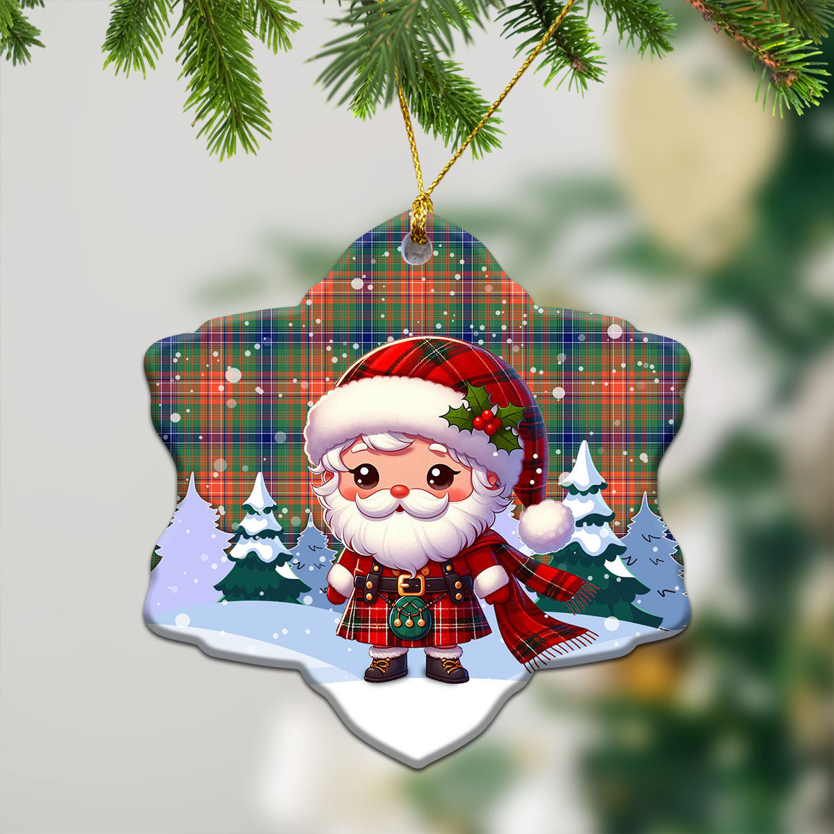 Wilson Ancient Tartan Christmas Ceramic Ornament - Santa Claus In Kilt Style