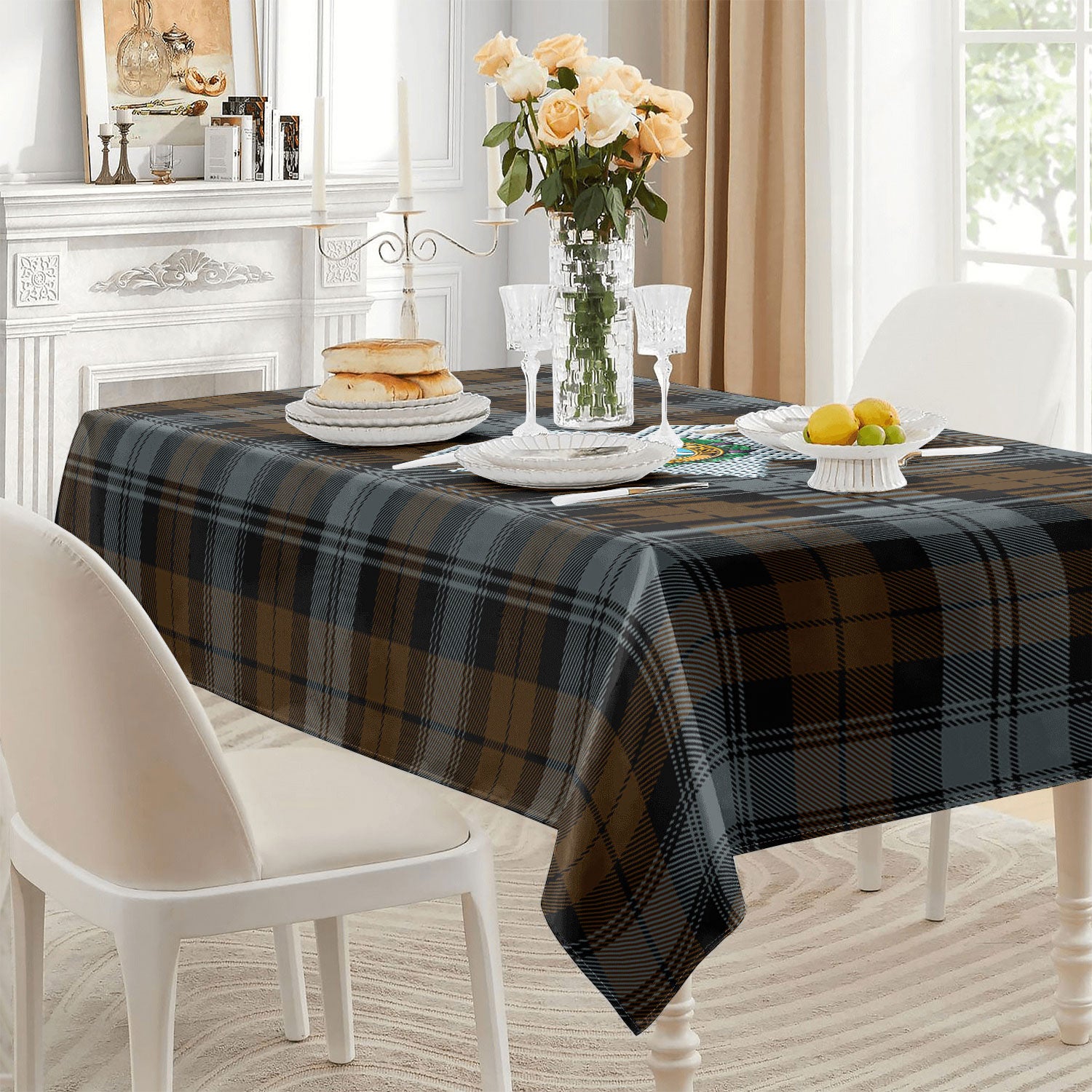 Black Watch Weathered Tartan Crest Tablecloth