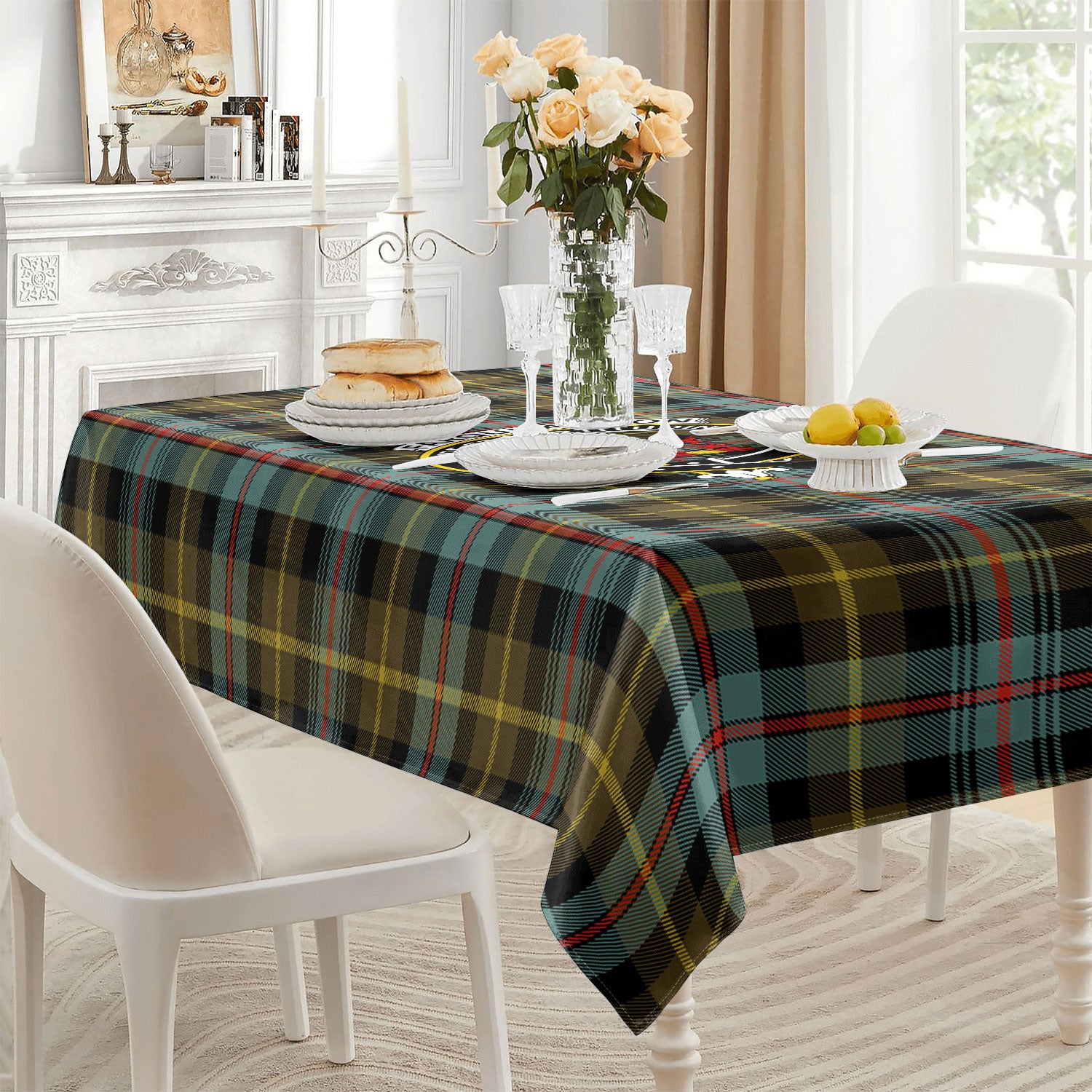 Farquharson Weathered Tartan Crest Tablecloth