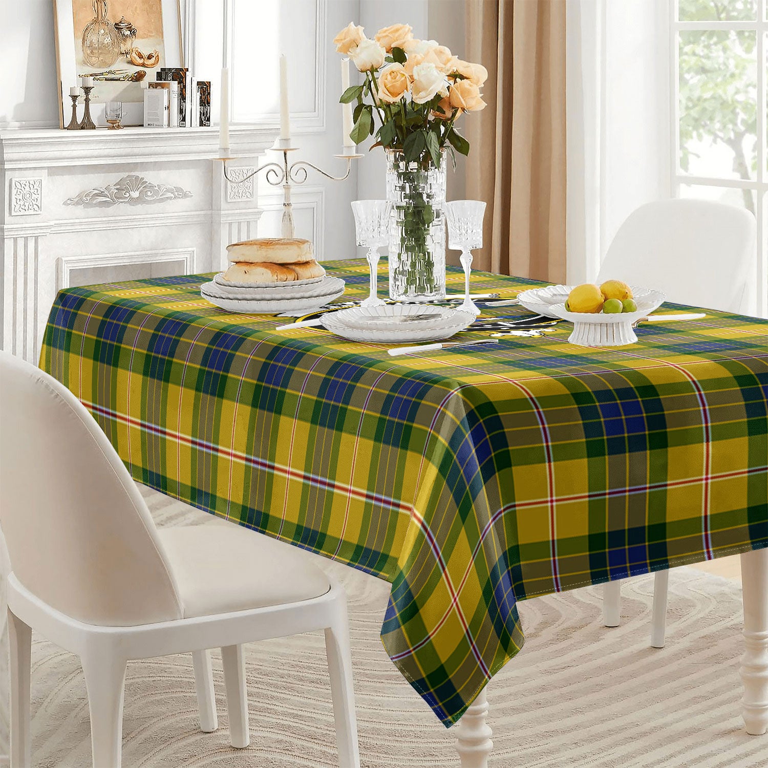 Fraser (of Lovat) Yellow Tartan Crest Tablecloth