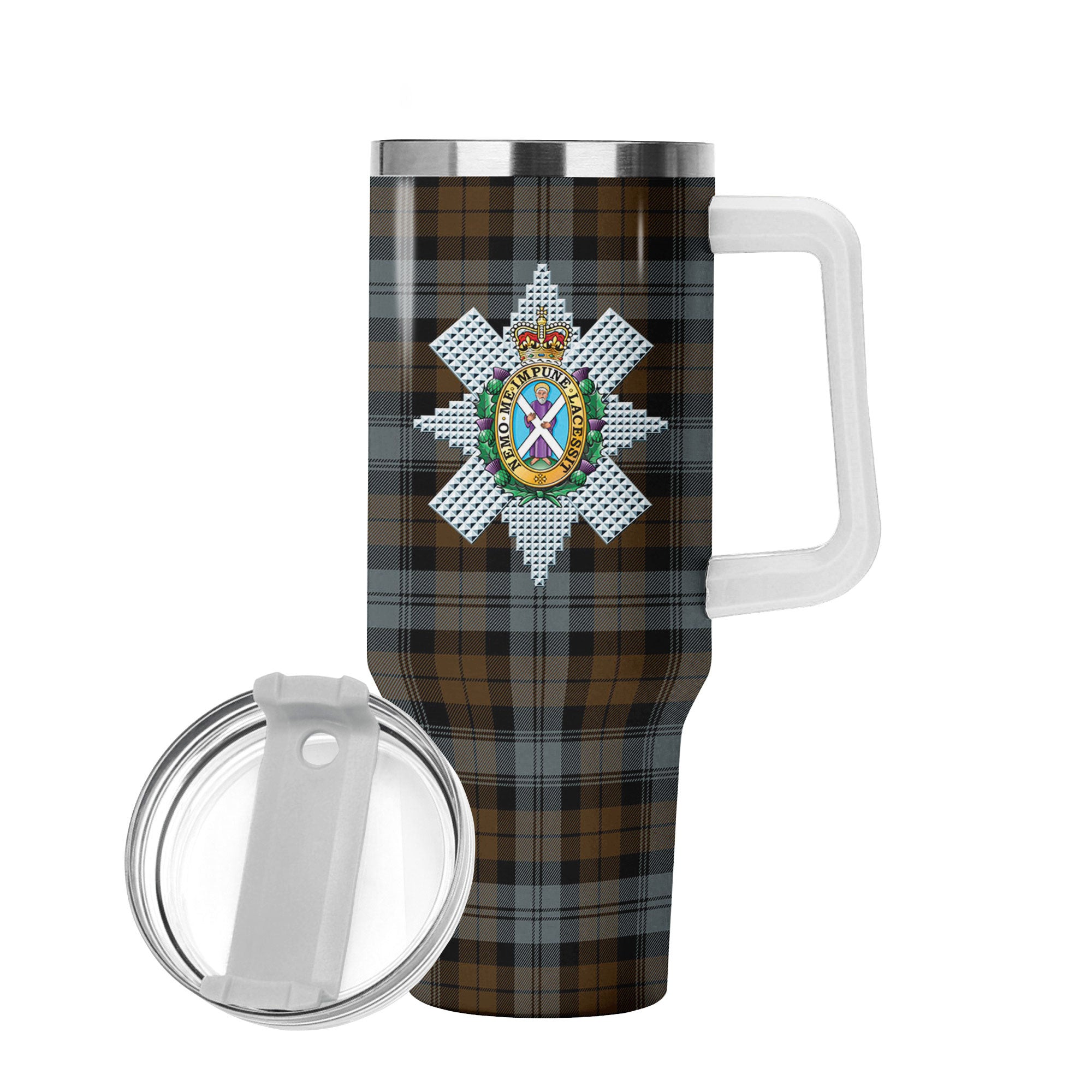 Black Watch Weathered Tartan Crest 40 oz Insulated Tumbler with Handle