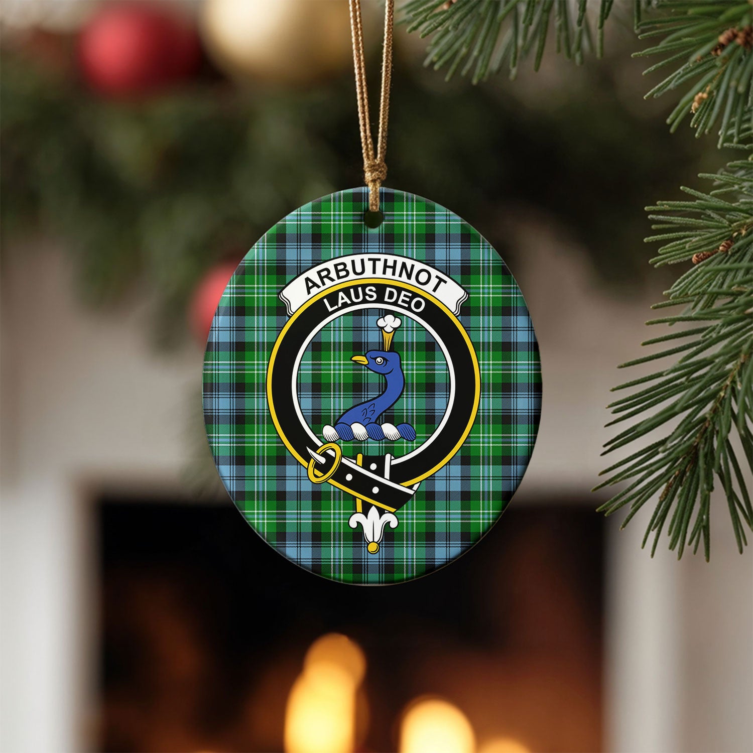 Arbuthnot Ancient Tartan Crest Christmas Ceramic Ornament