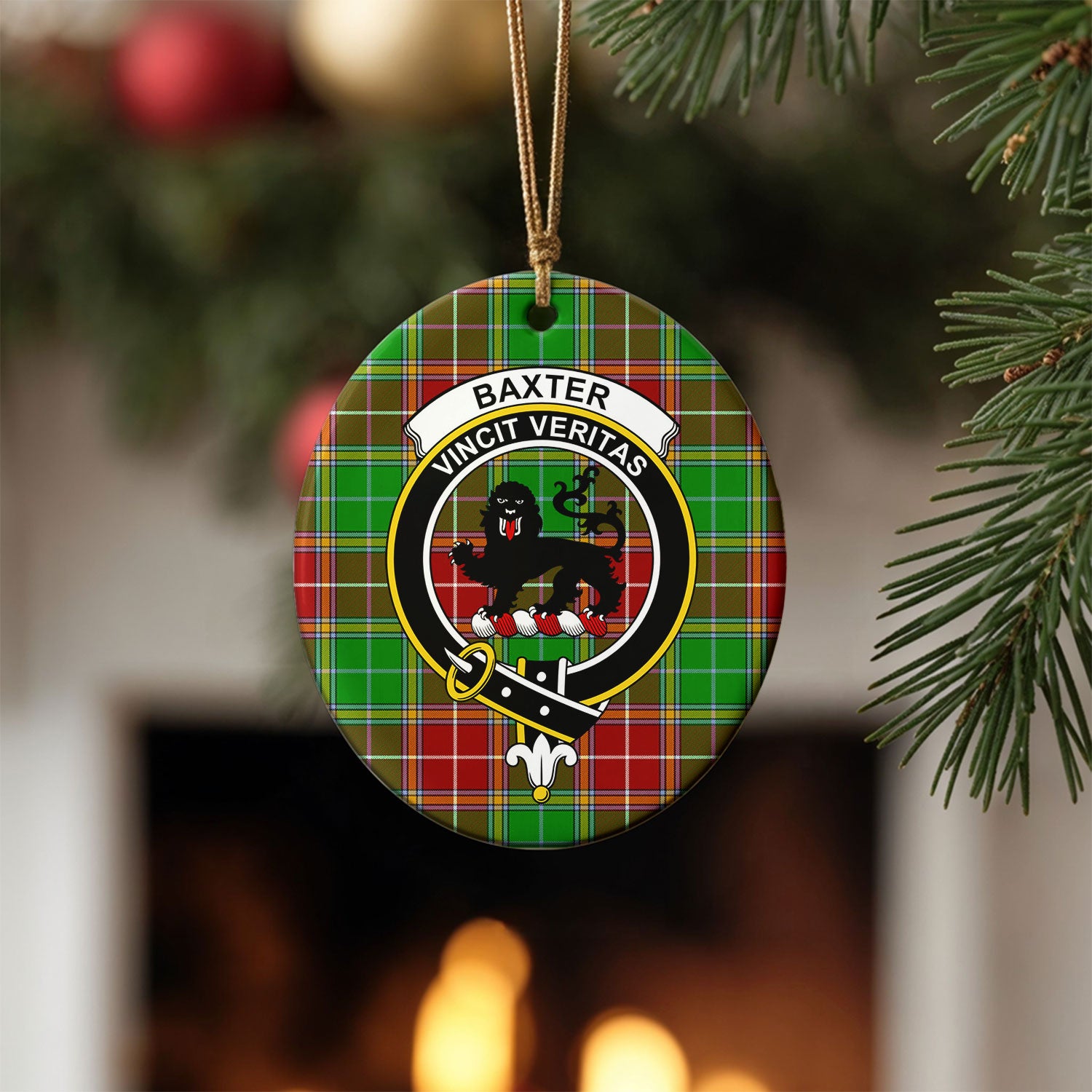 Baxter Modern Tartan Crest Christmas Ceramic Ornament