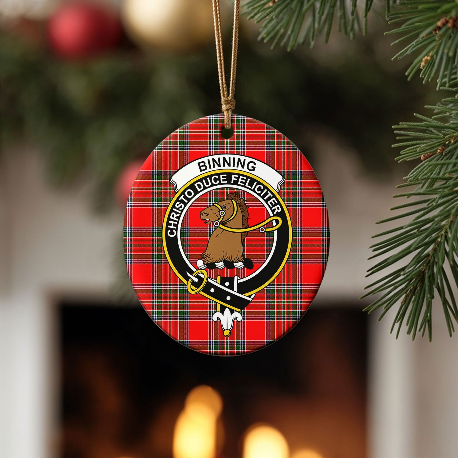 Binning (of Wallifoord) Tartan Crest Christmas Ceramic Ornament