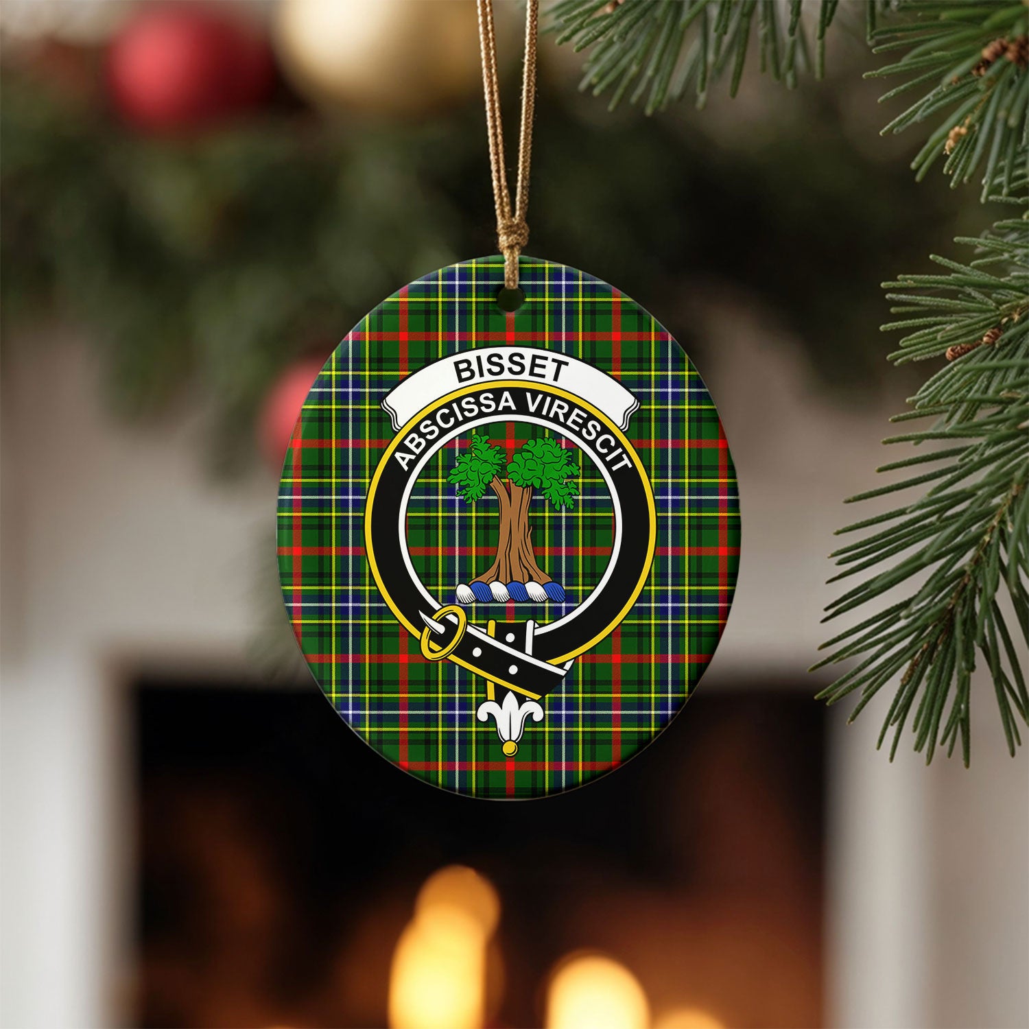 Bisset Tartan Crest Christmas Ceramic Ornament