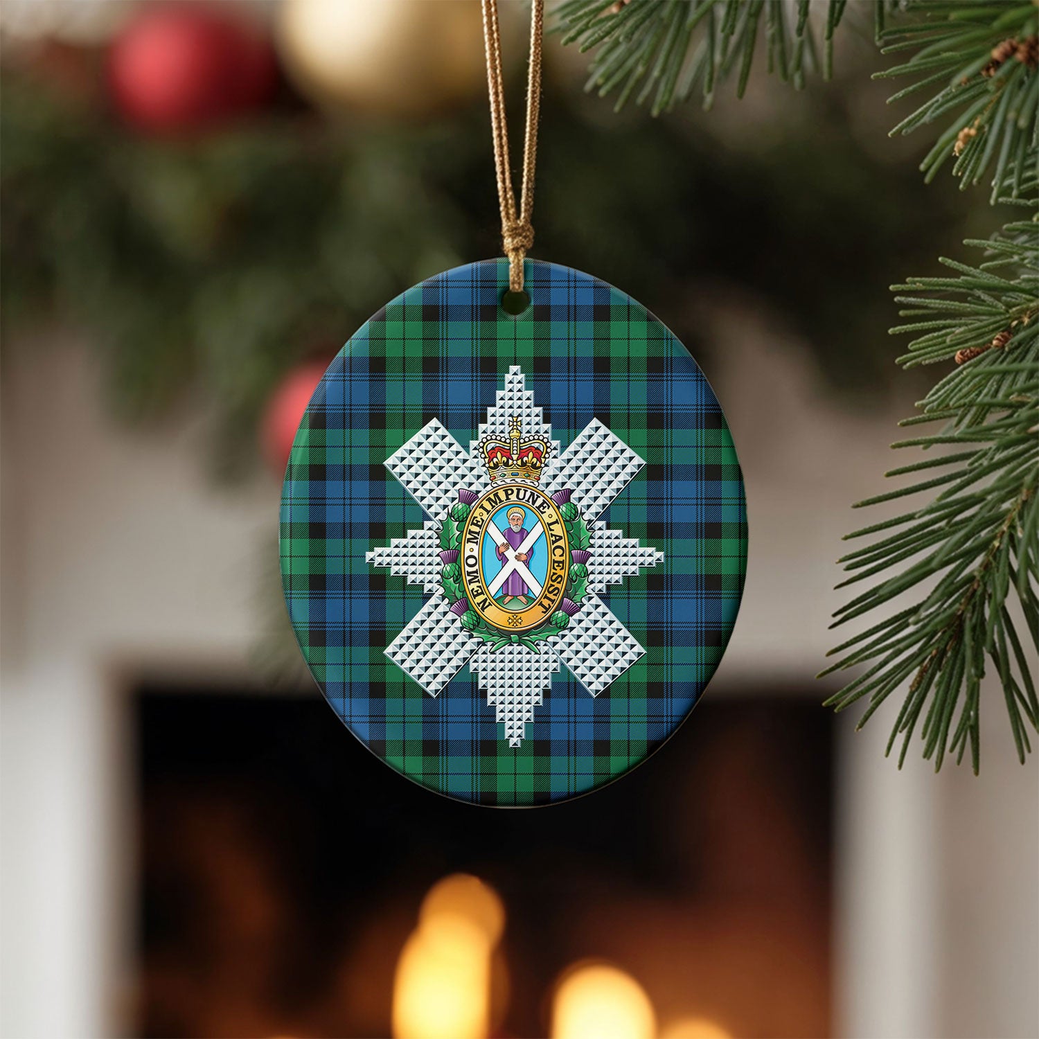Black Watch Ancient Tartan Crest Christmas Ceramic Ornament