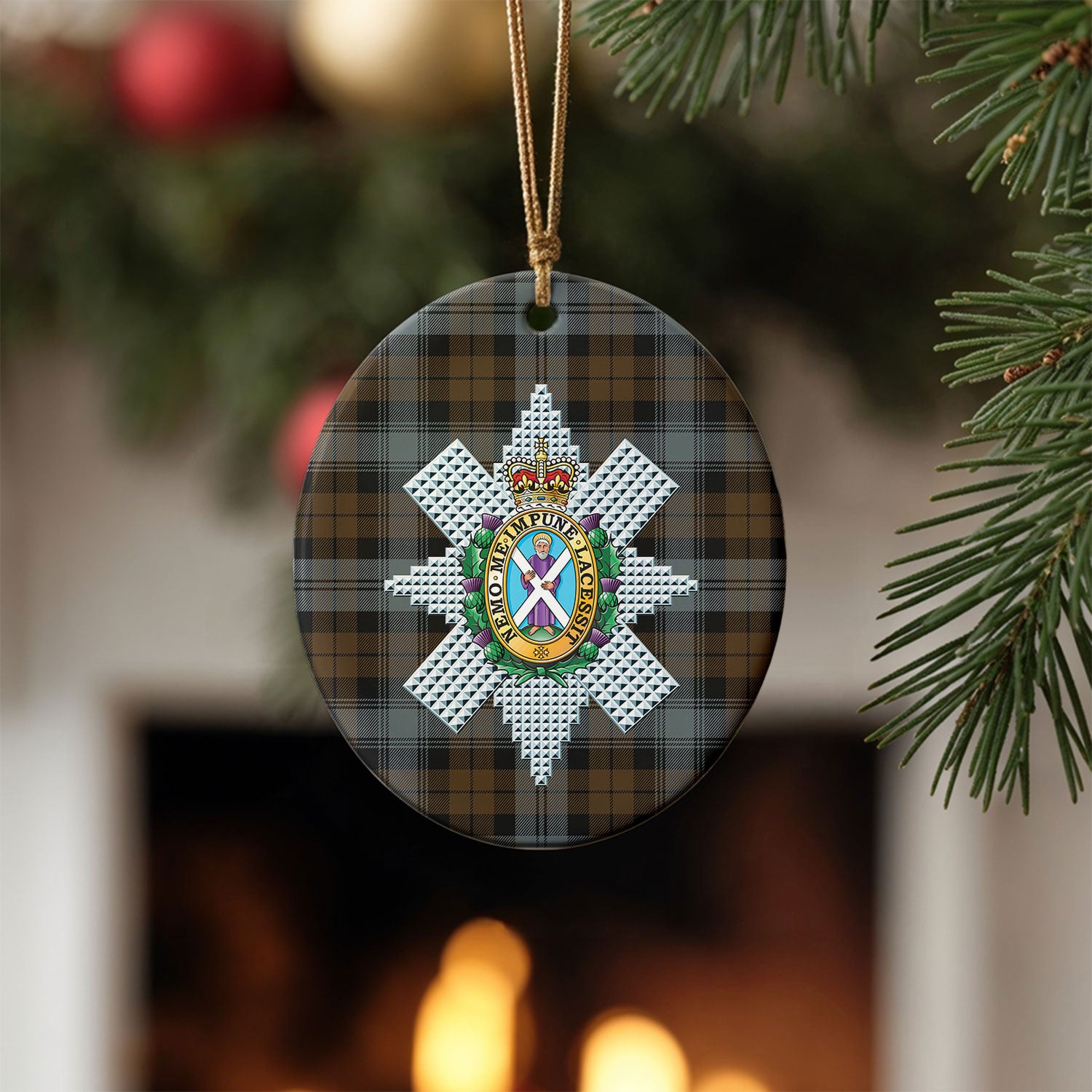 Black Watch Weathered Tartan Crest Christmas Ceramic Ornament