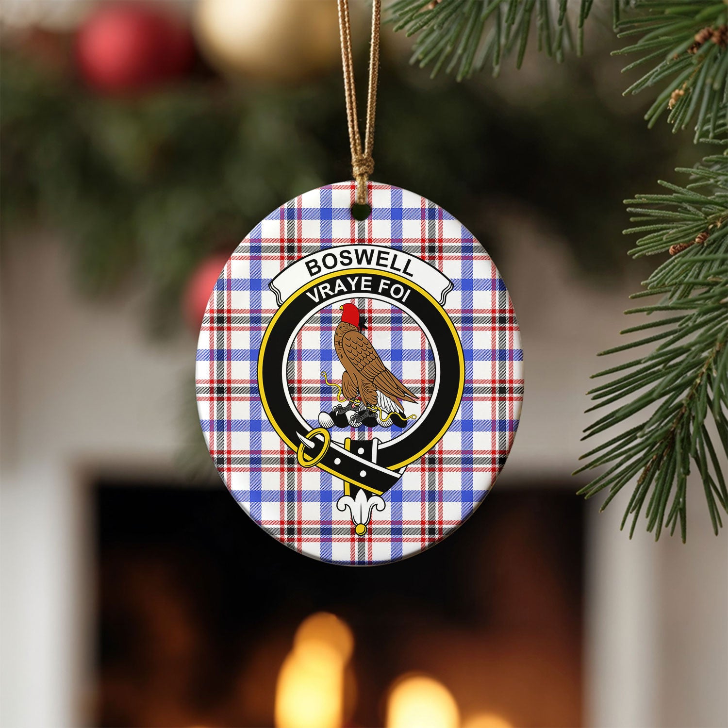 Boswell Modern Tartan Crest Christmas Ceramic Ornament