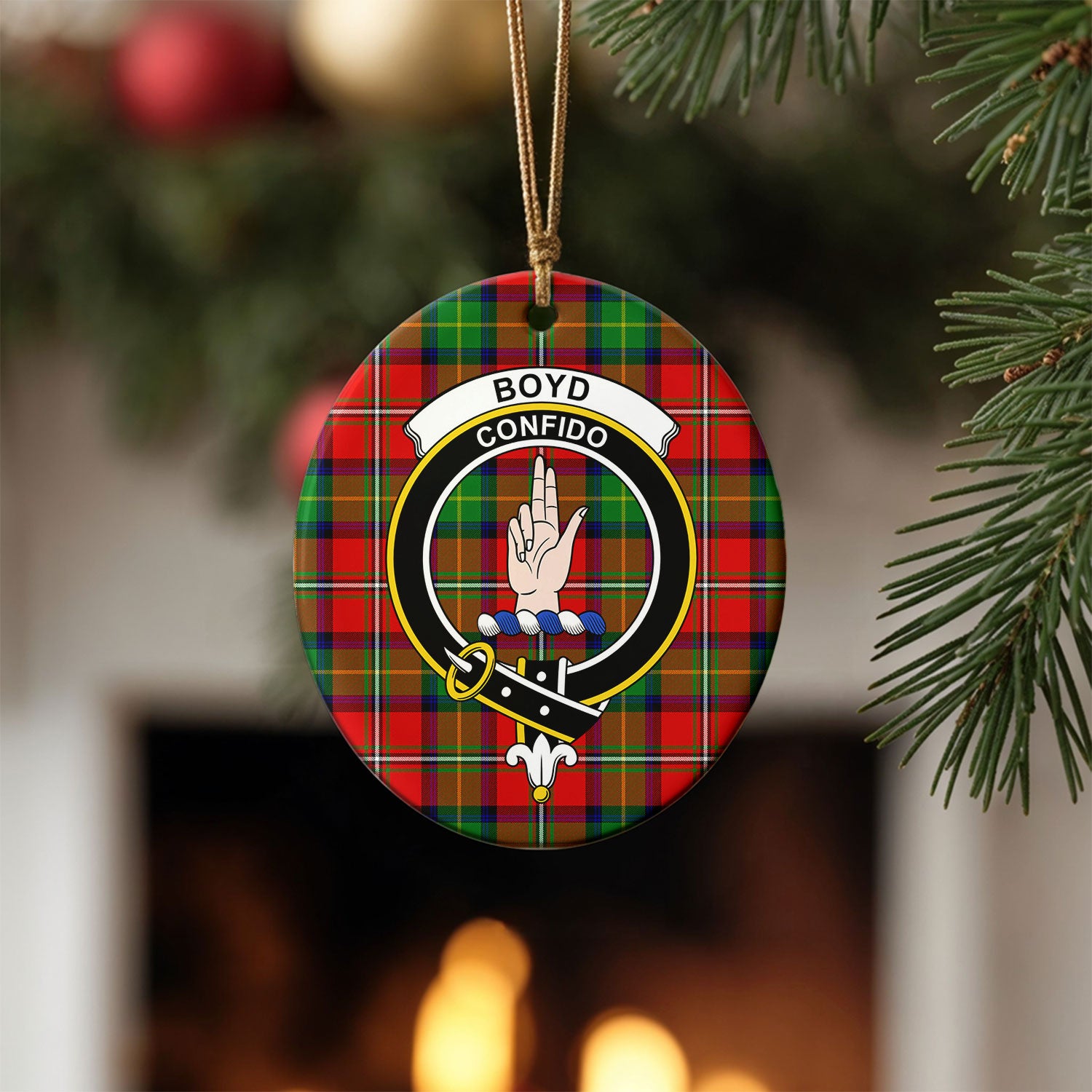 Boyd Modern Tartan Crest Christmas Ceramic Ornament