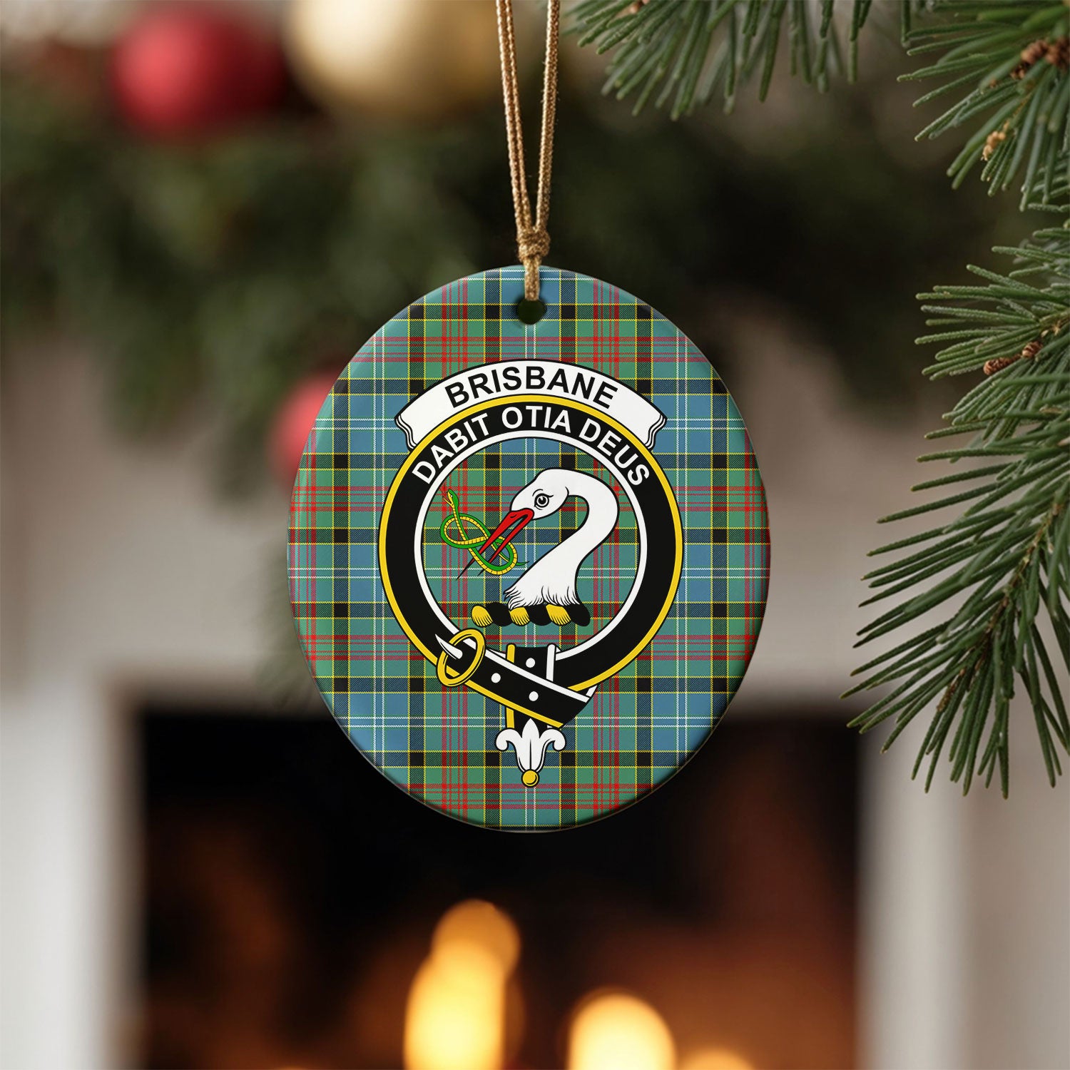 Brisbane Tartan Crest Christmas Ceramic Ornament