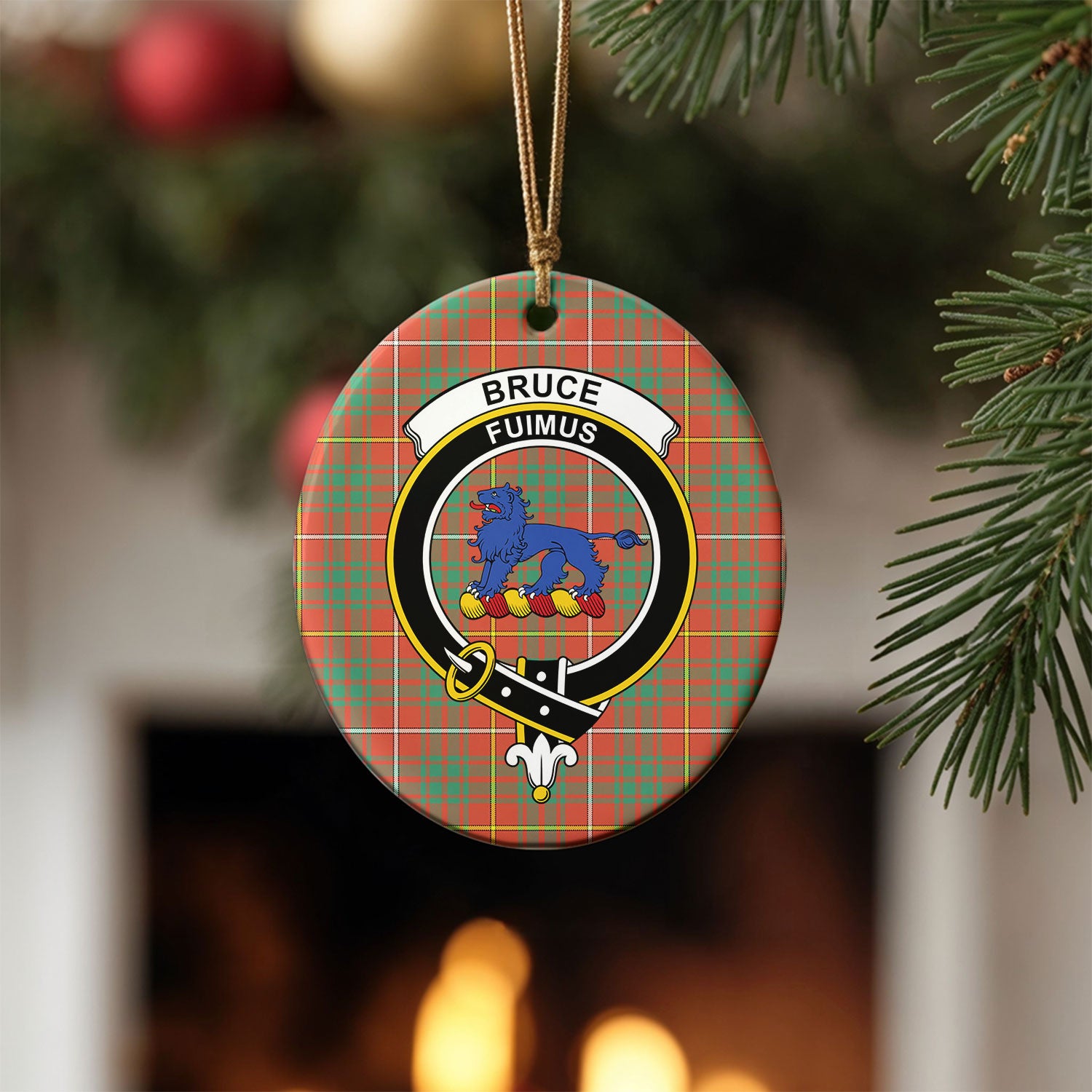 Bruce Ancient Tartan Crest Christmas Ceramic Ornament