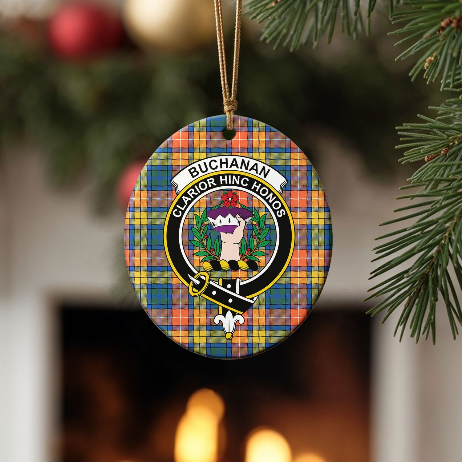 Buchanan Ancient Tartan Crest Christmas Ceramic Ornament