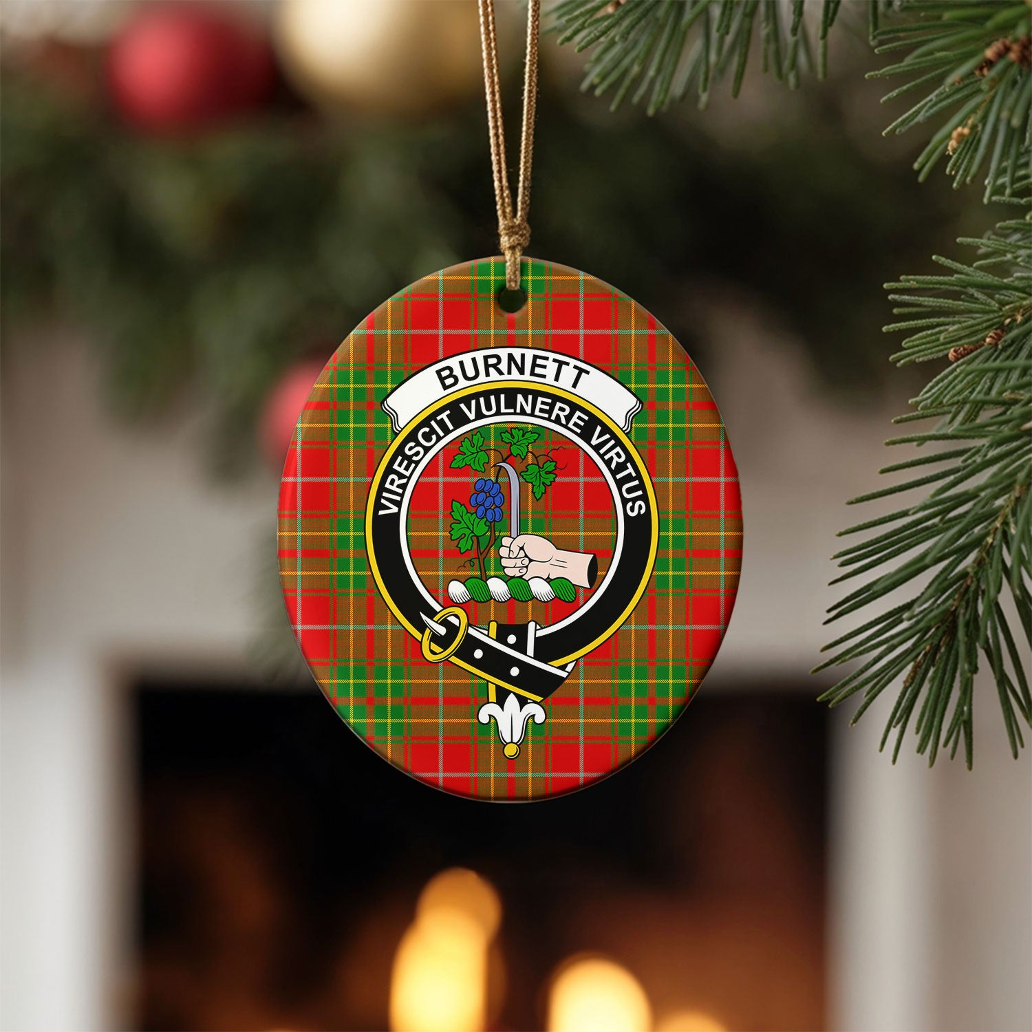 Burnett Ancient Tartan Crest Christmas Ceramic Ornament