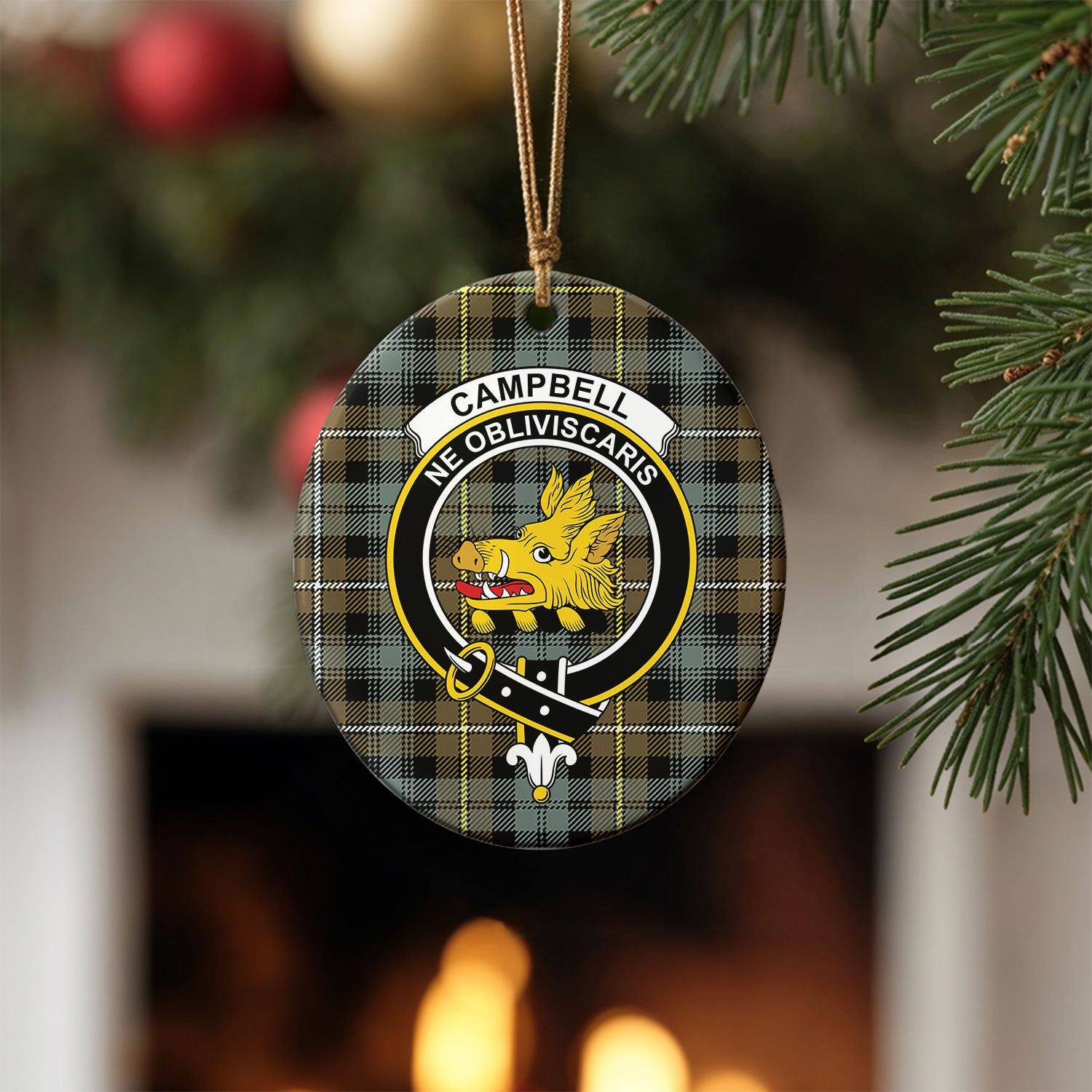 Campbell Argyll Weathered Tartan Crest Christmas Ceramic Ornament