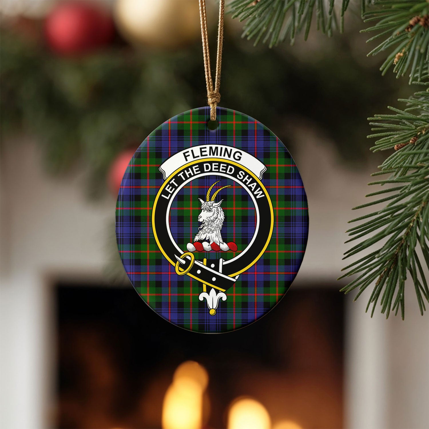 Fleming Tartan Crest Christmas Ceramic Ornament