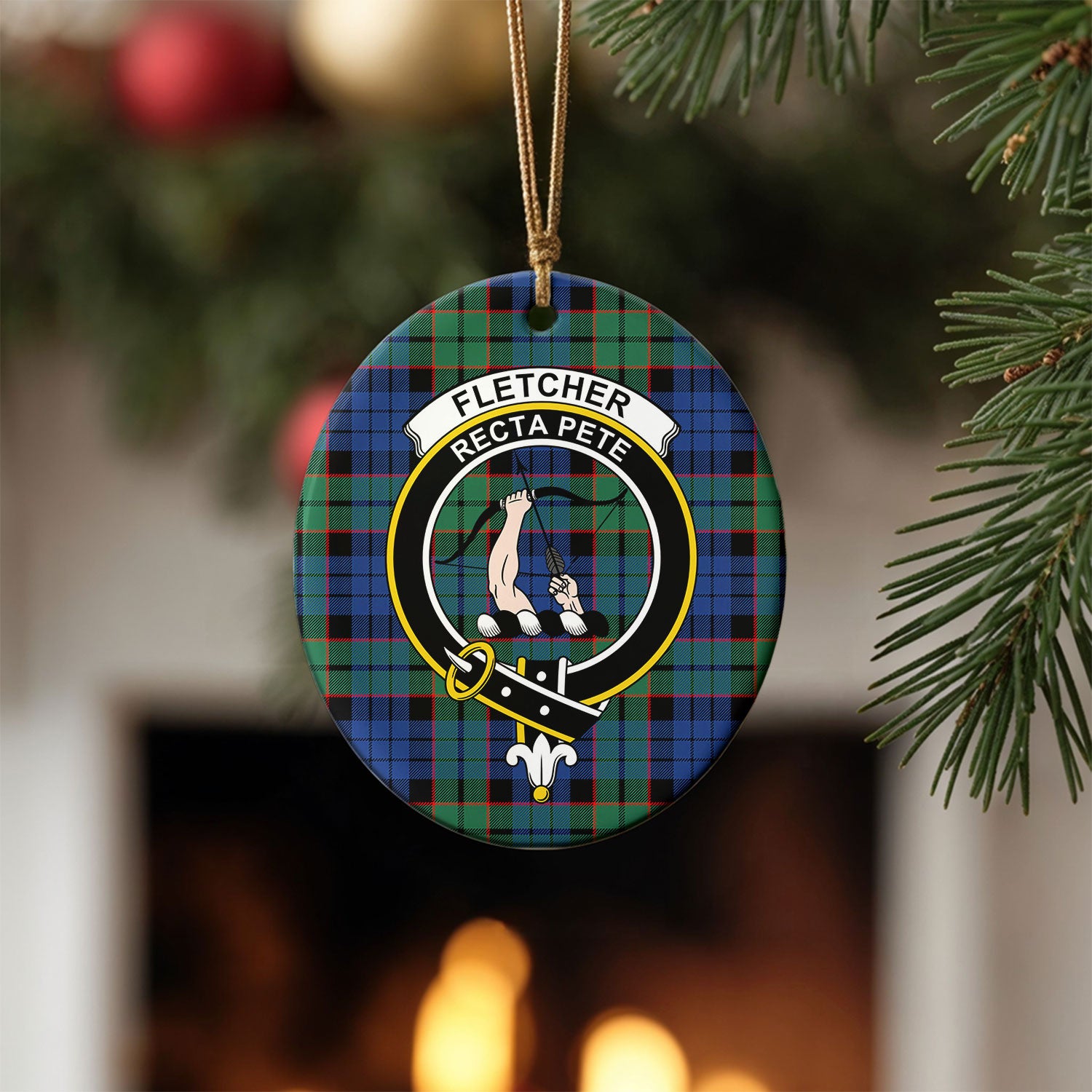 Fletcher Ancient Tartan Crest Christmas Ceramic Ornament