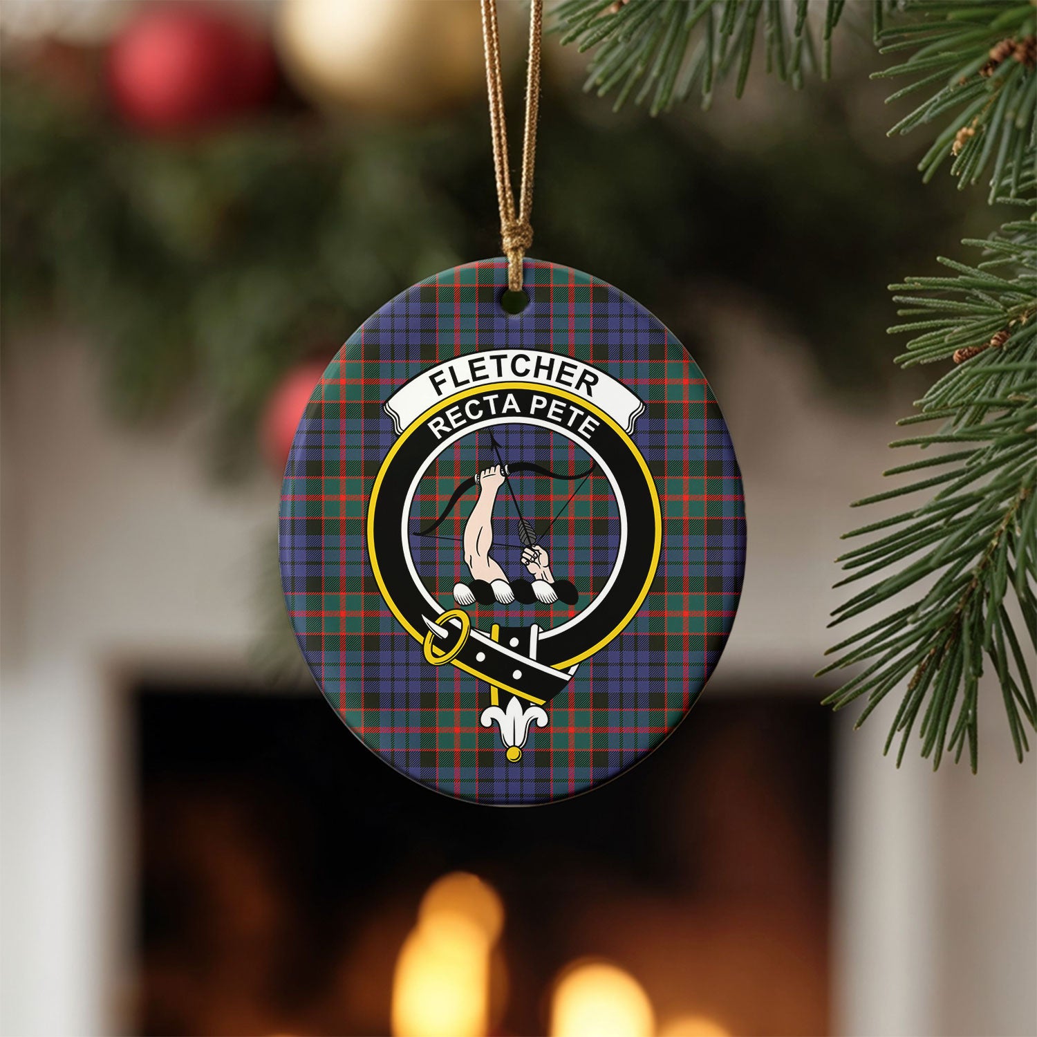 Fletcher of Dunans Tartan Crest Christmas Ceramic Ornament