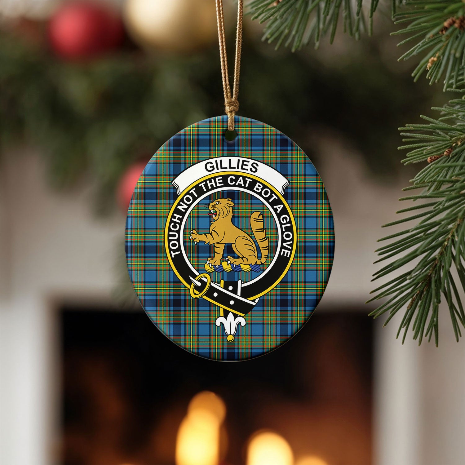 Gillies Ancient Tartan Crest Christmas Ceramic Ornament