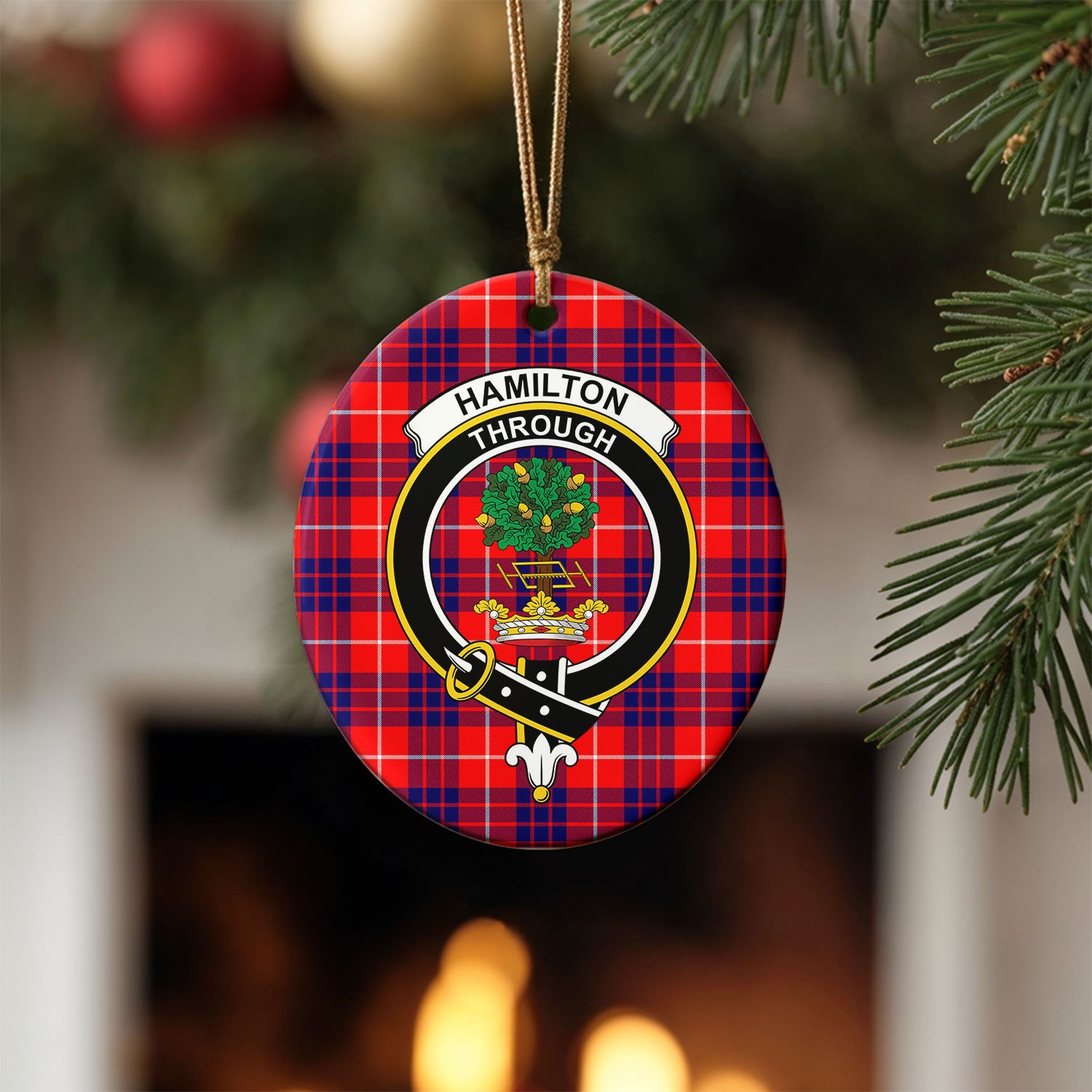 Hamilton Modern Tartan Crest Christmas Ceramic Ornament