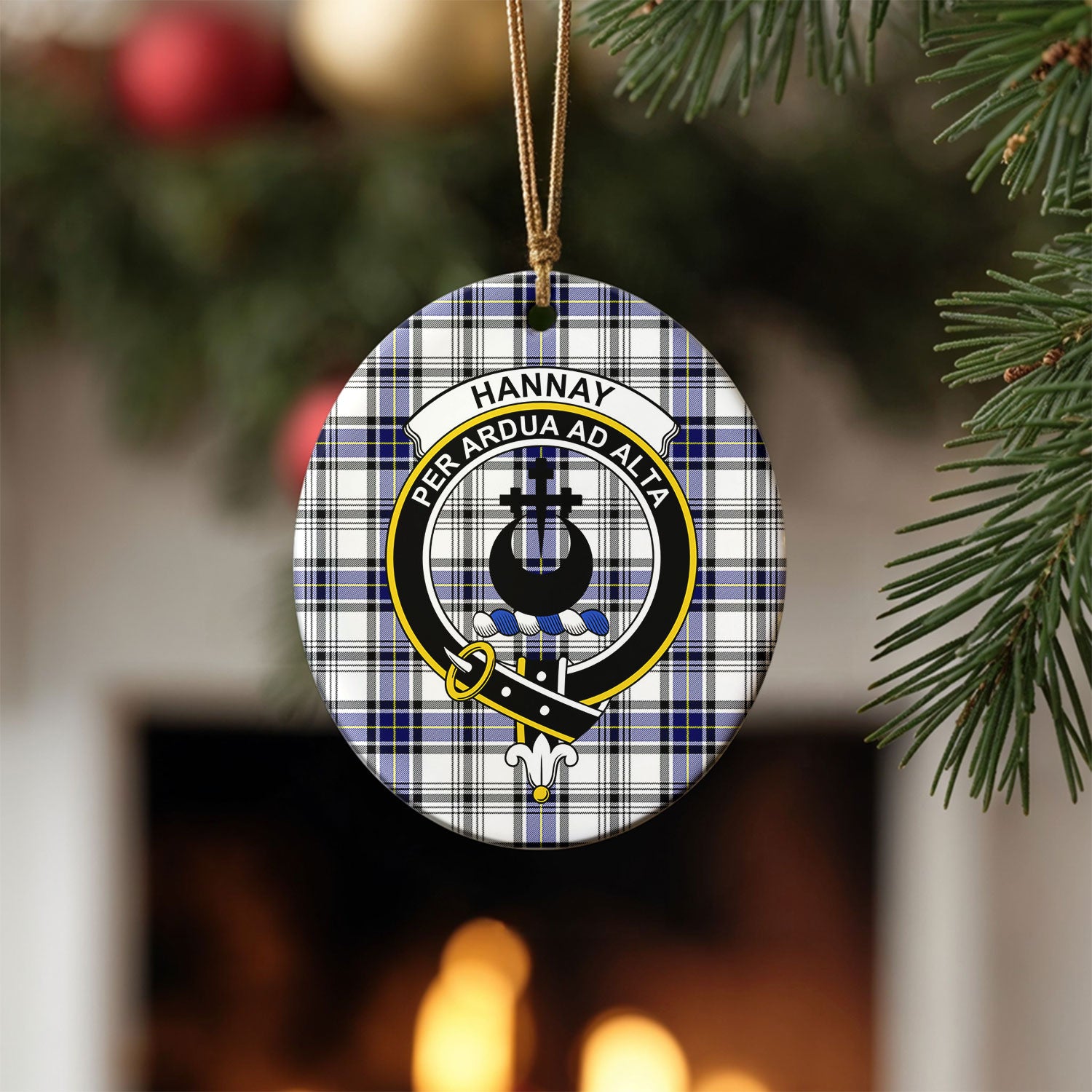 Hannay Modern Tartan Crest Christmas Ceramic Ornament