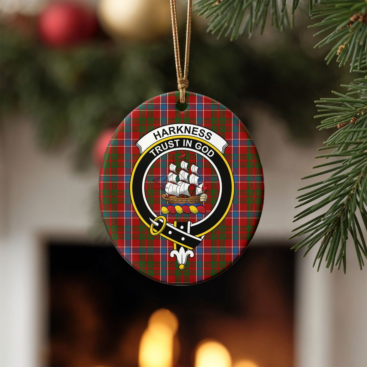 Harkness Dress Tartan Crest Christmas Ceramic Ornament