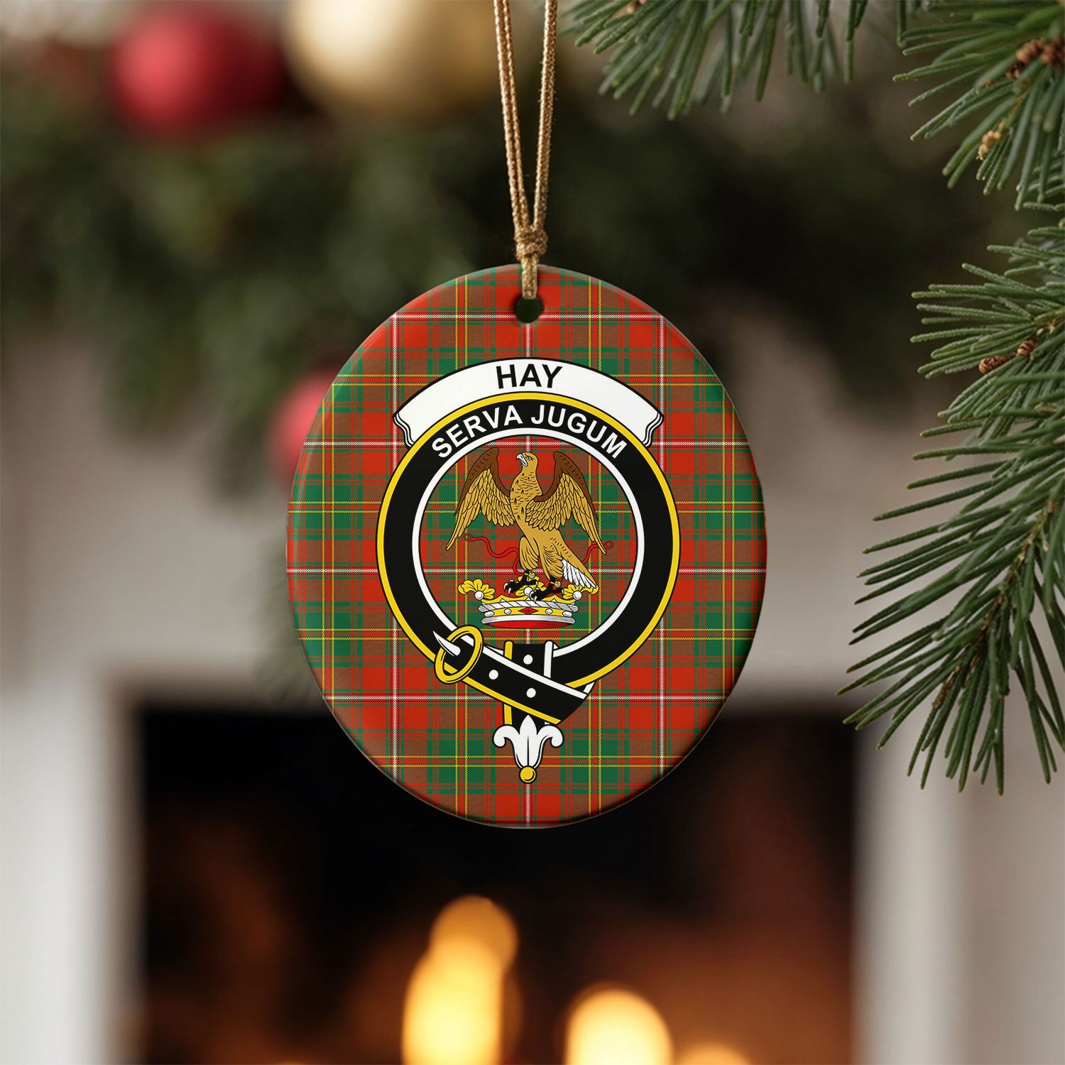 Hay Ancient Tartan Crest Christmas Ceramic Ornament