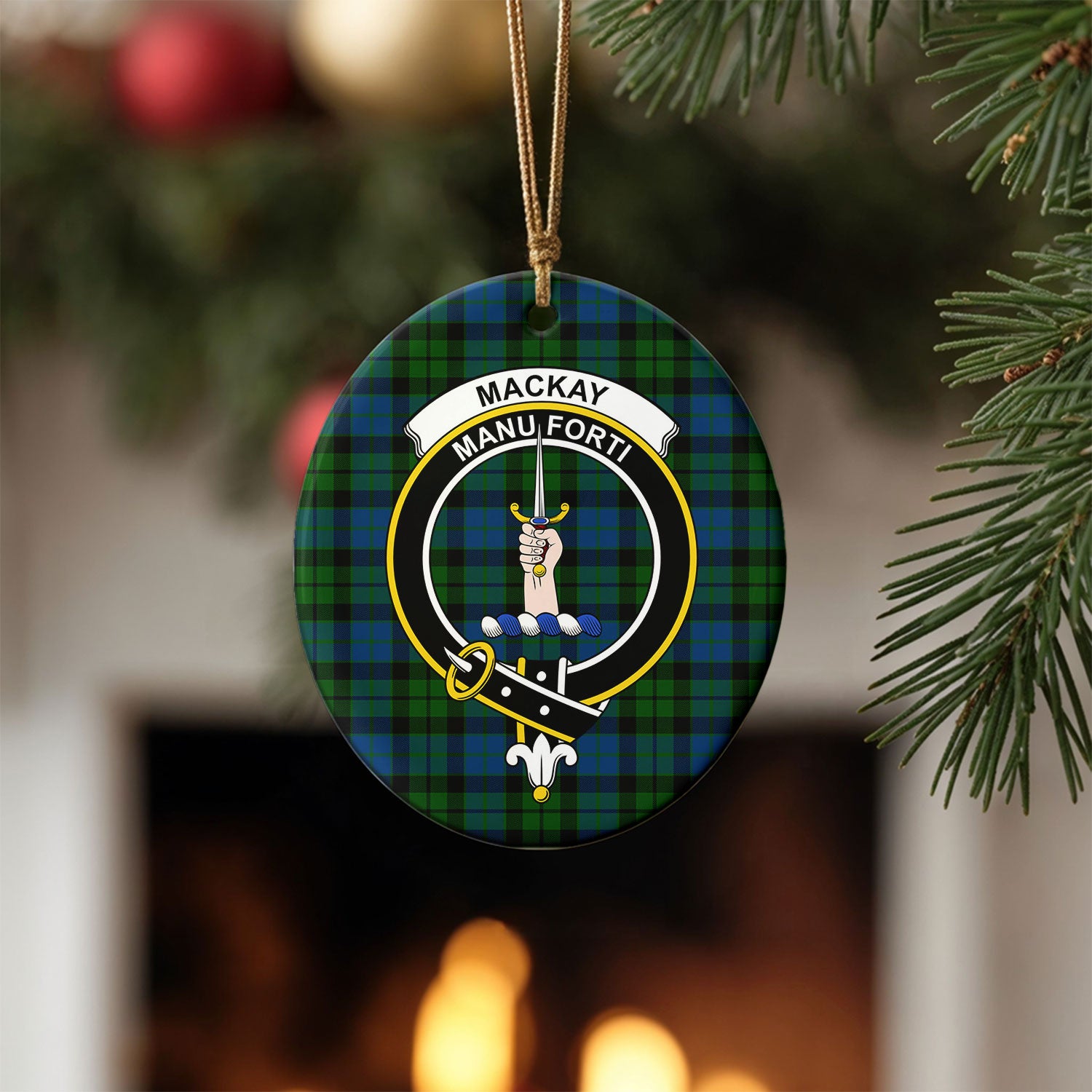 MacKay Modern Tartan Crest Christmas Ceramic Ornament