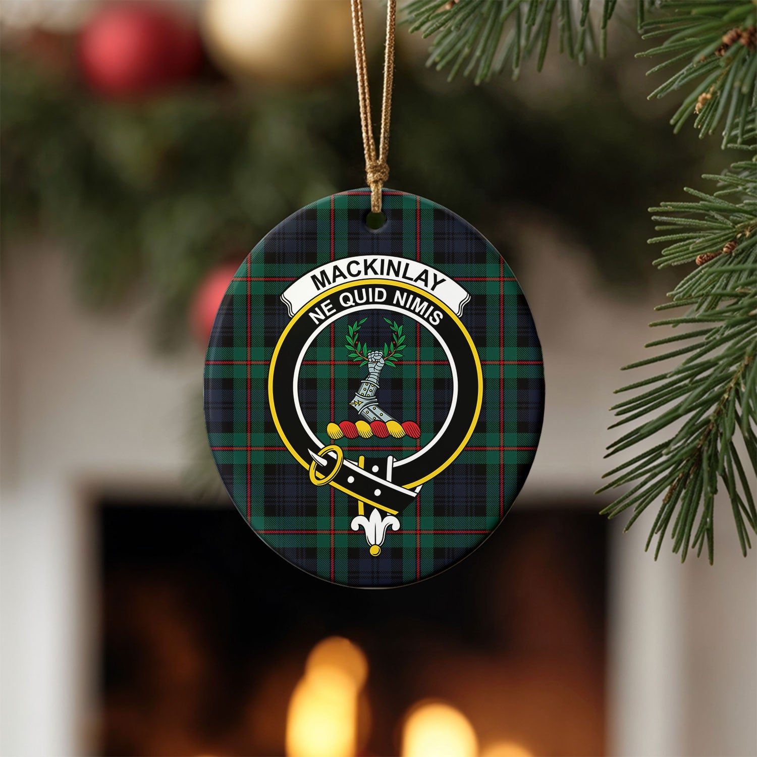 MacKinlay Modern Tartan Crest Christmas Ceramic Ornament