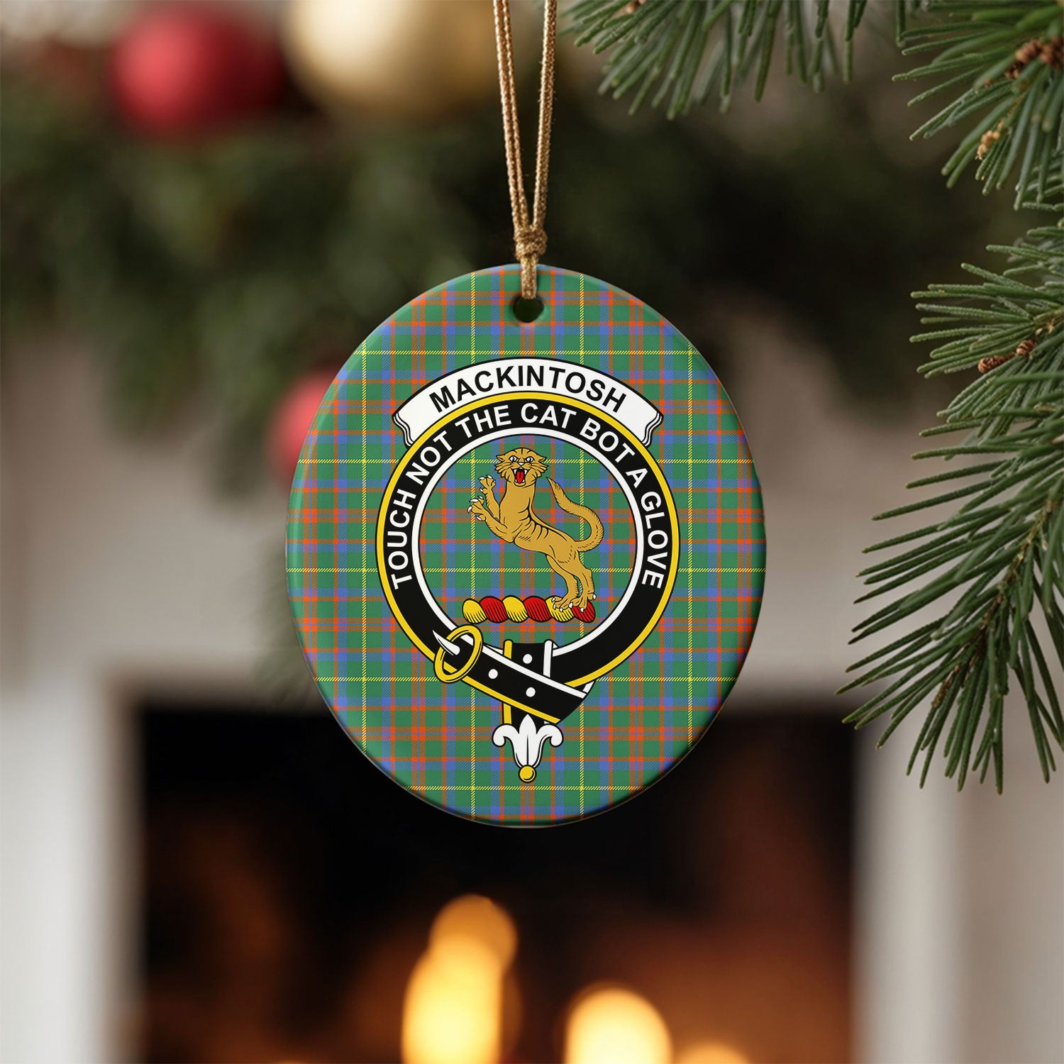MacKintosh Hunting Ancient Tartan Crest Christmas Ceramic Ornament
