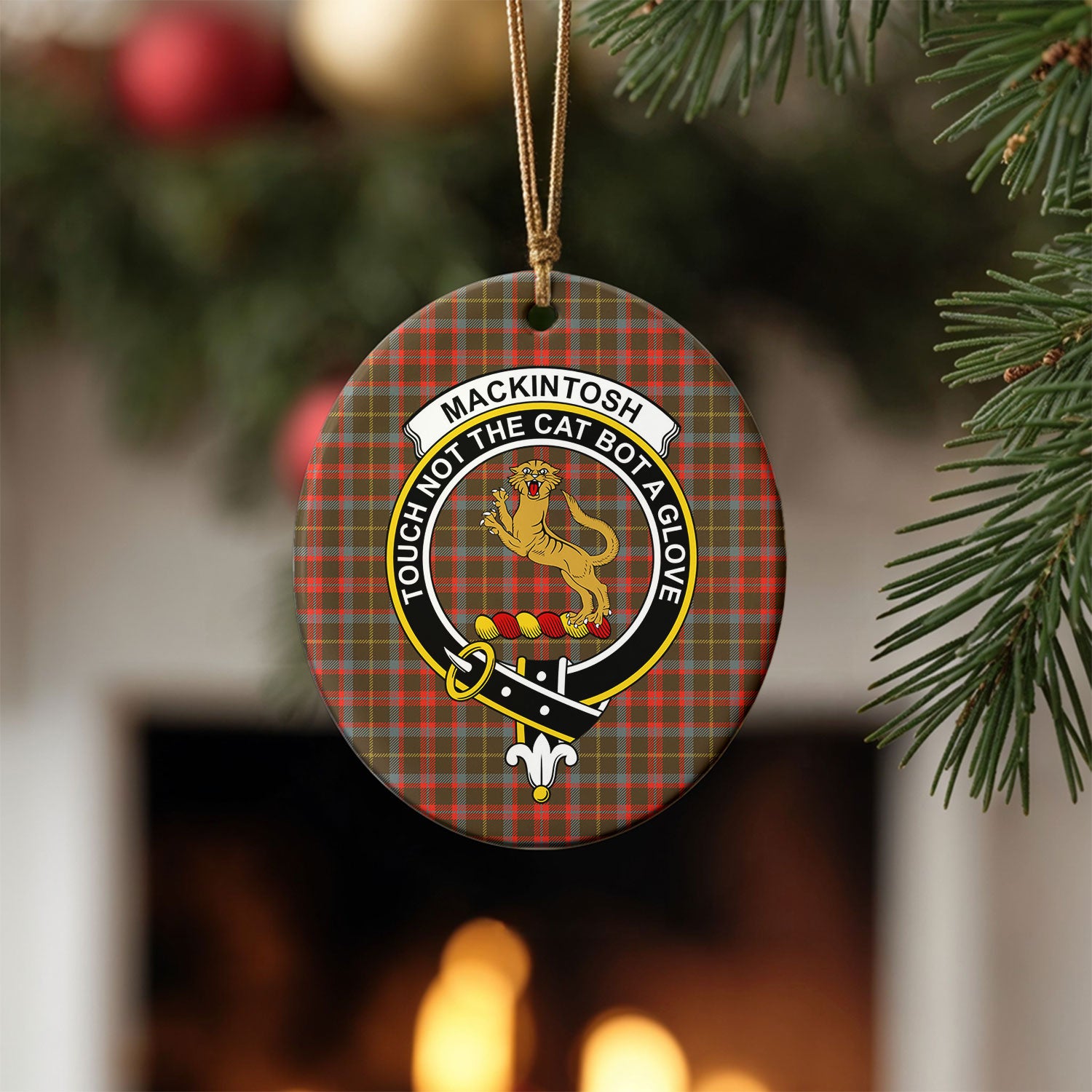 MacKintosh Hunting Weathered Tartan Crest Christmas Ceramic Ornament