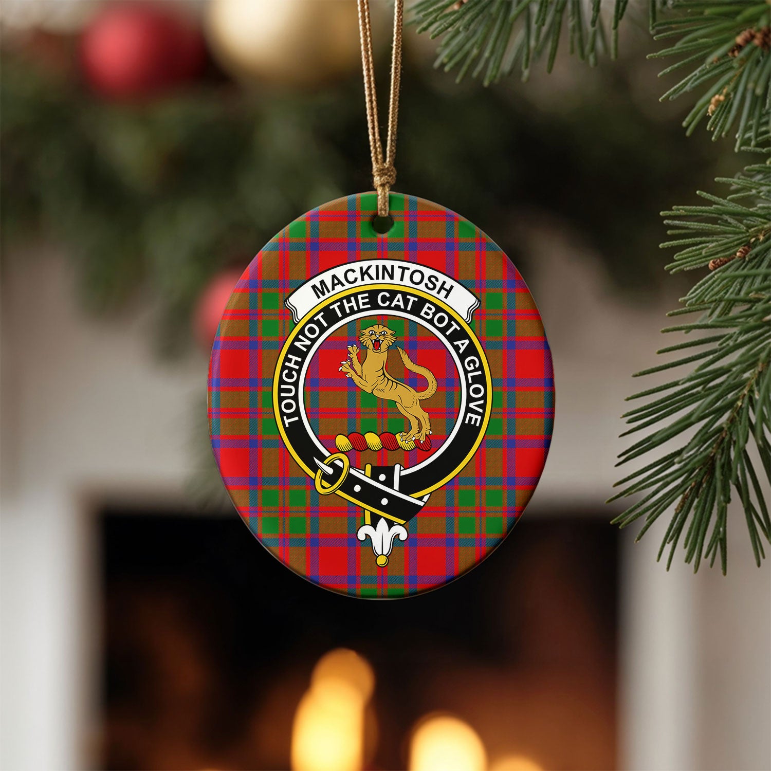 MacKintosh Modern Tartan Crest Christmas Ceramic Ornament