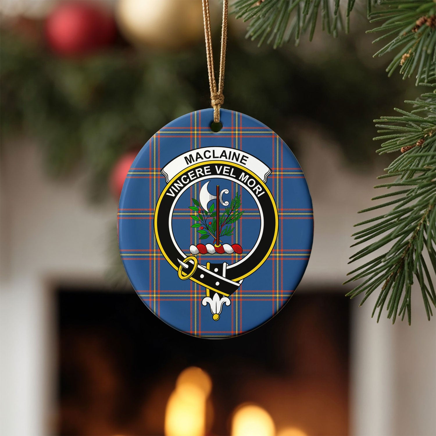MacLaine of Loch Buie Hunting Ancient Tartan Crest Christmas Ceramic Ornament