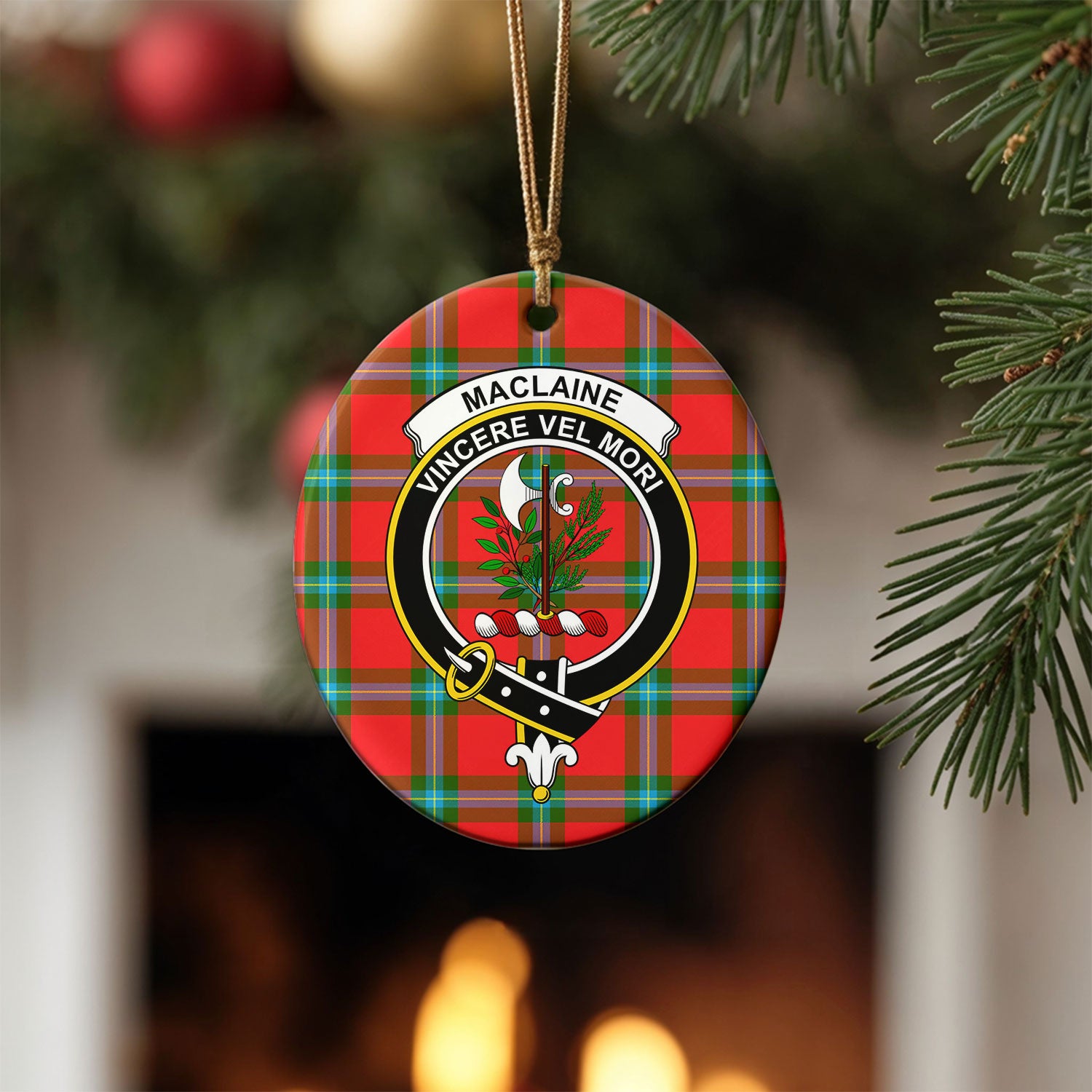 MacLaine of Loch Buie Tartan Crest Christmas Ceramic Ornament