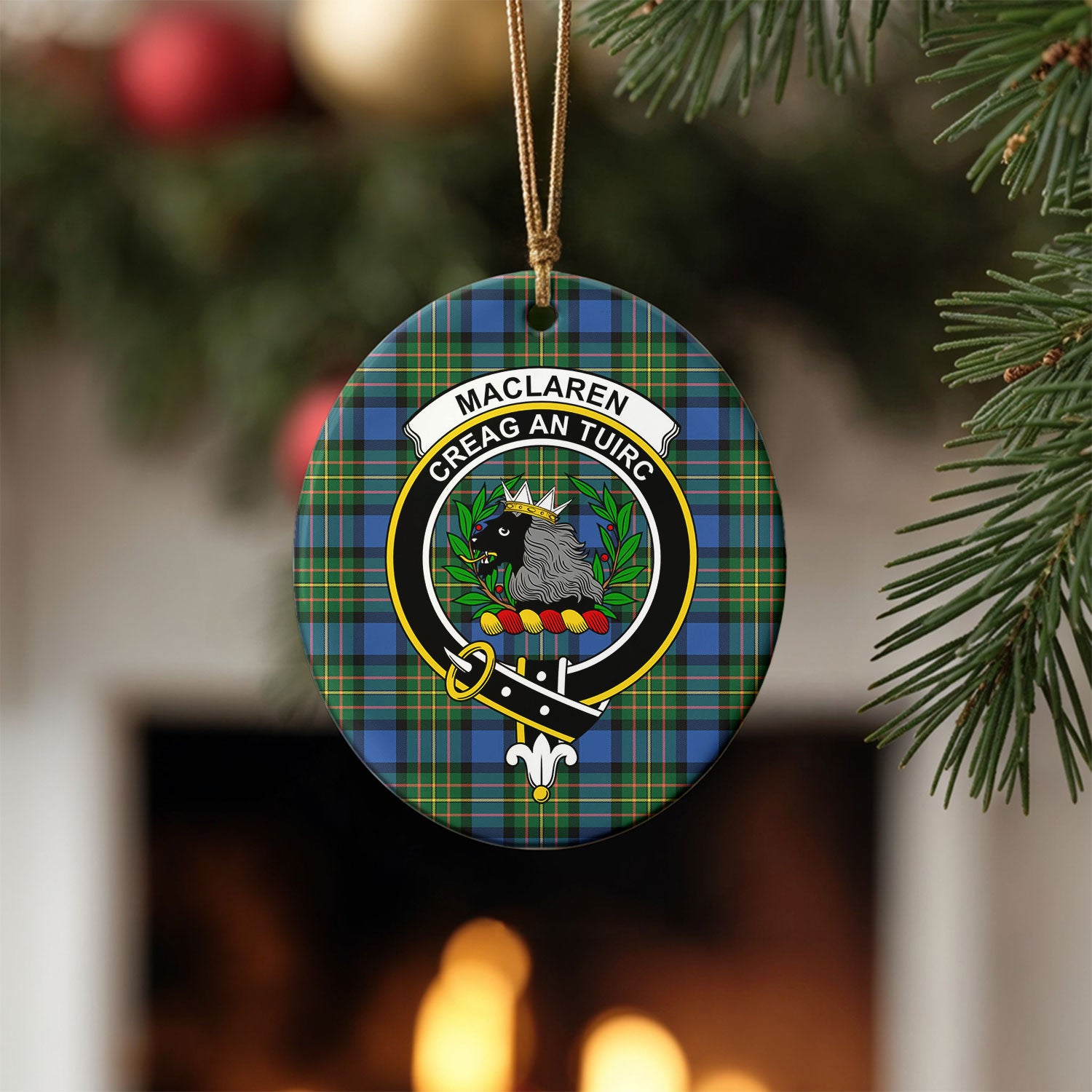 MacLaren Ancient Tartan Crest Christmas Ceramic Ornament